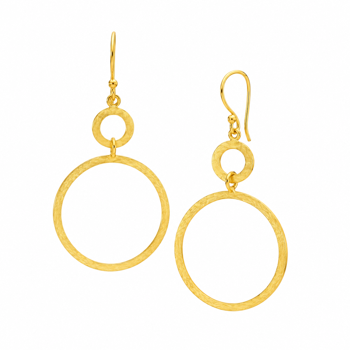 Boucles d'oreilles pendantes double anneau dorées