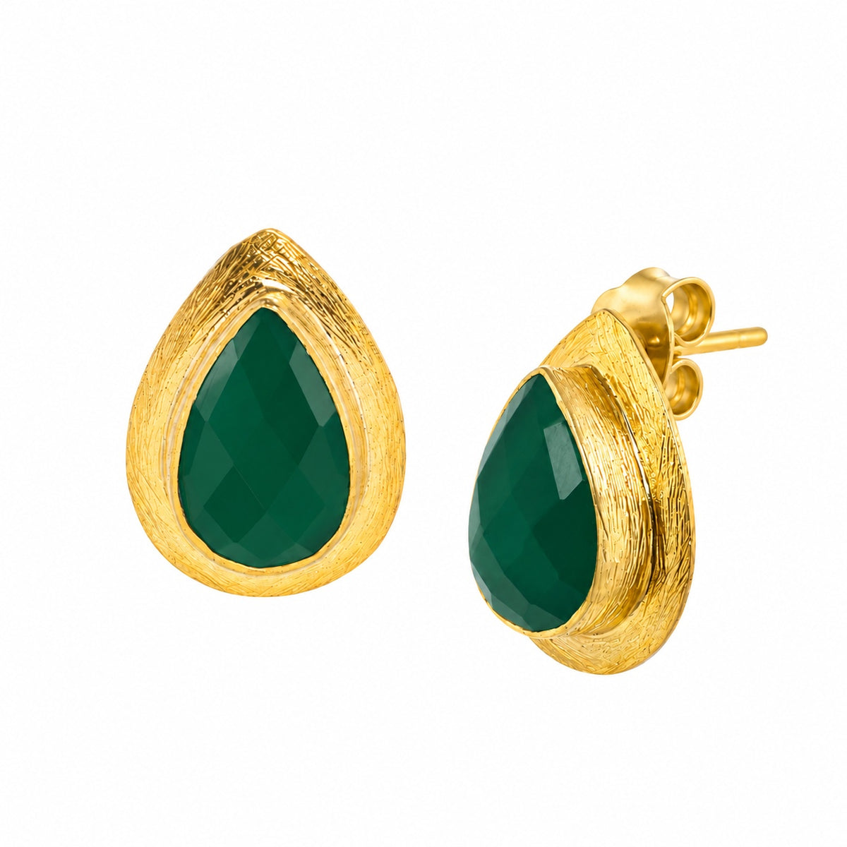 Boucles d'oreilles clous grandes gouttes onyx vert Dew Drops Or