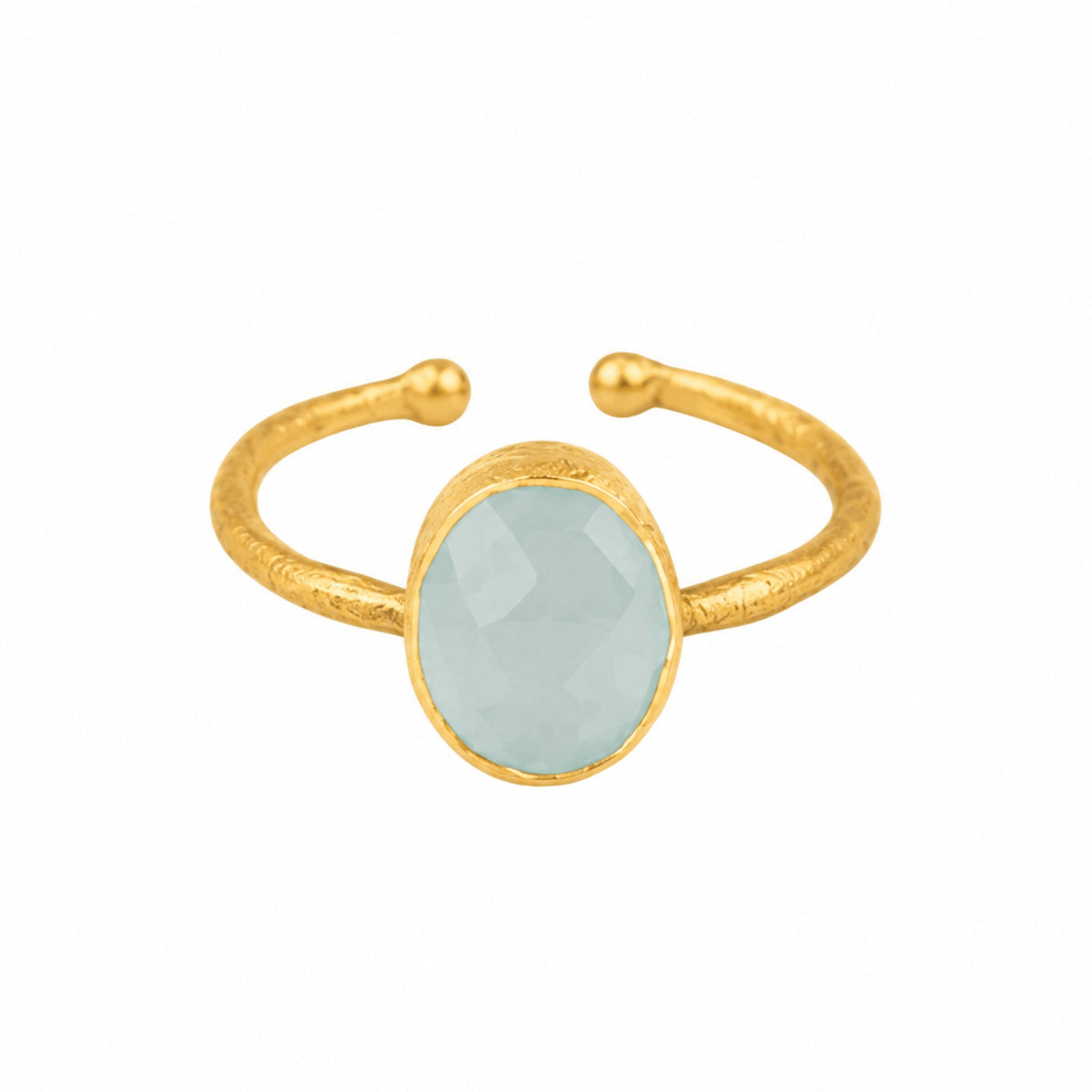 Aqua Chalcedony Oval Hammered Adjustable Ring · Gold