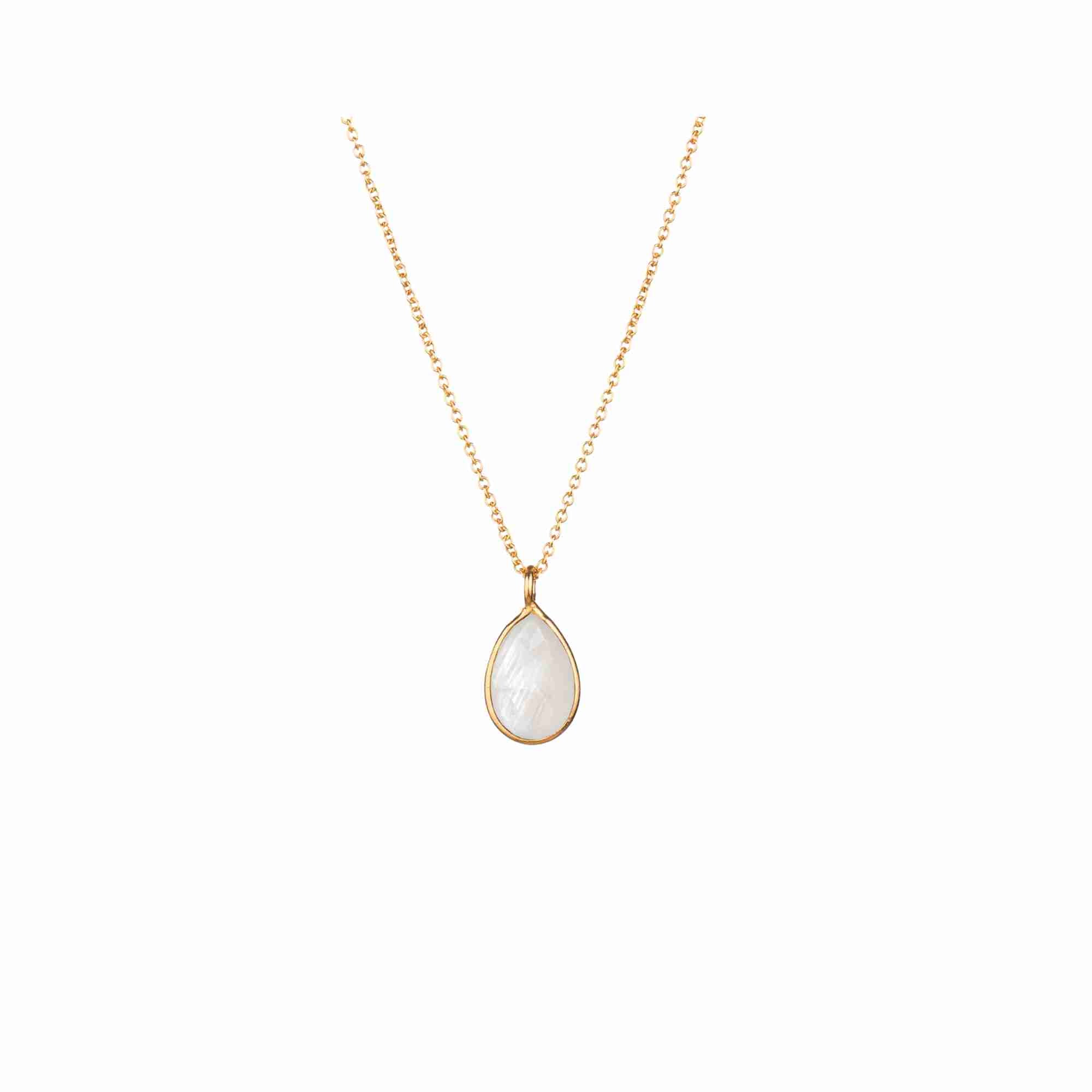 Dew Drops Rainbow Moonstone Teardrop Pendant Necklace Gold in 92.5 recycled silver with adjustable chain by Protsaah Zurich
