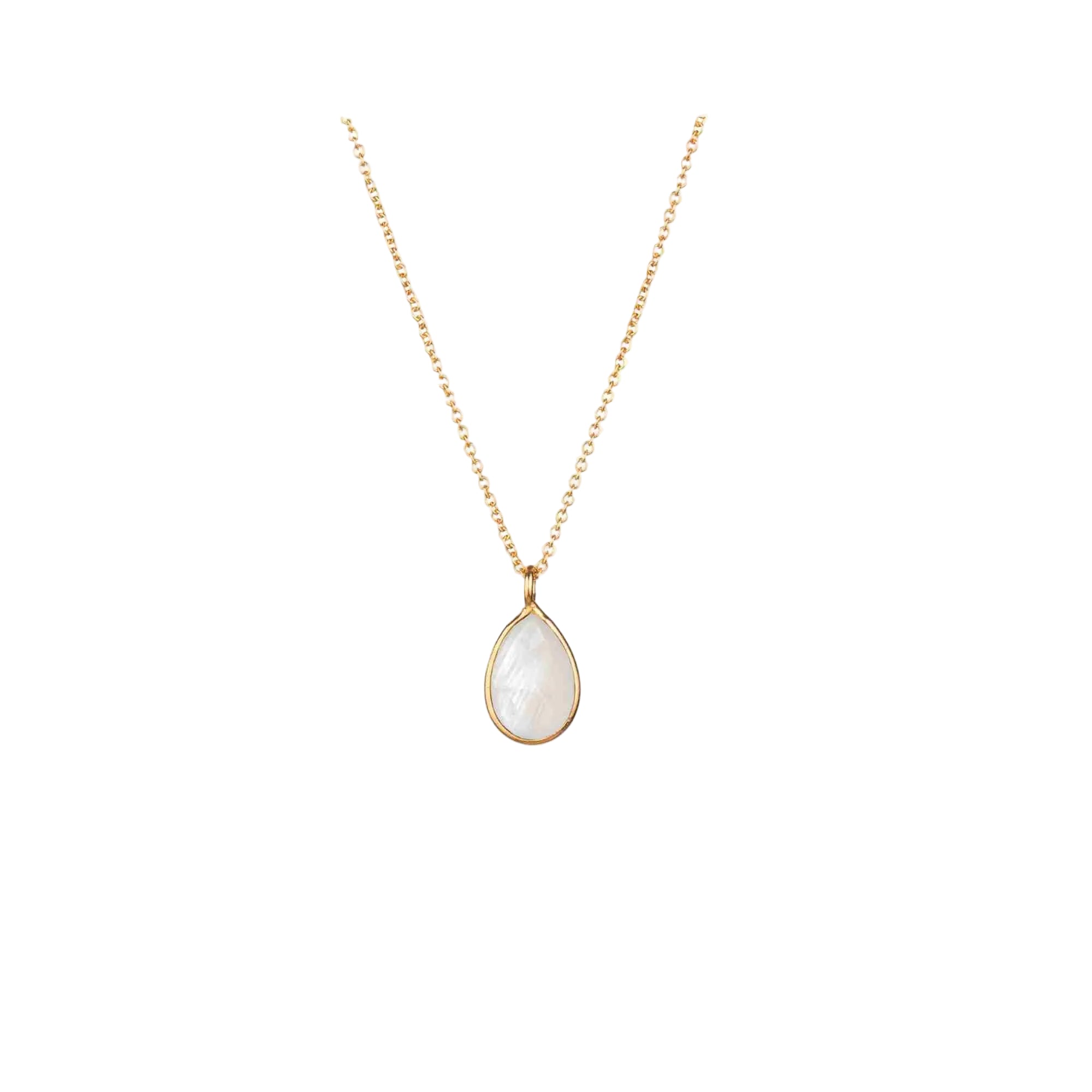 Dew Drops Rainbow Moonstone Teardrop Pendant Necklace Gold in 92.5 recycled silver with adjustable chain by Protsaah Zurich