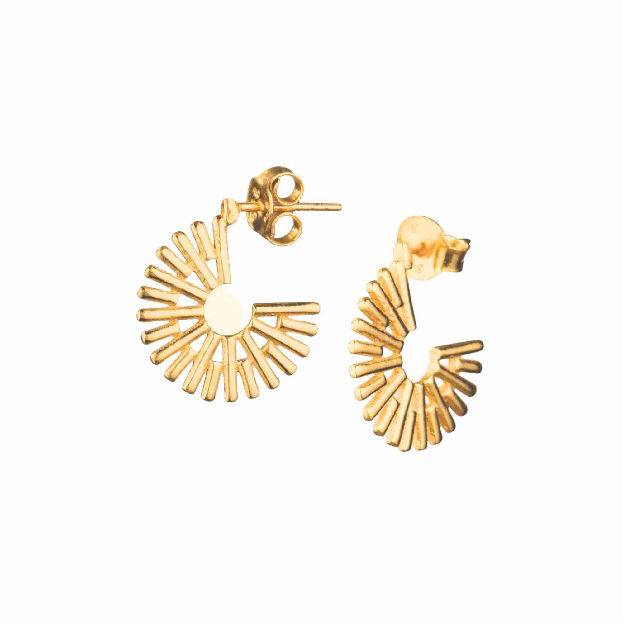 Delicate Vintage Sunburst Hoop Earrings Gold