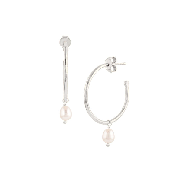 Pearls Galore Pearl Teardrop Hoop Earrings Silver