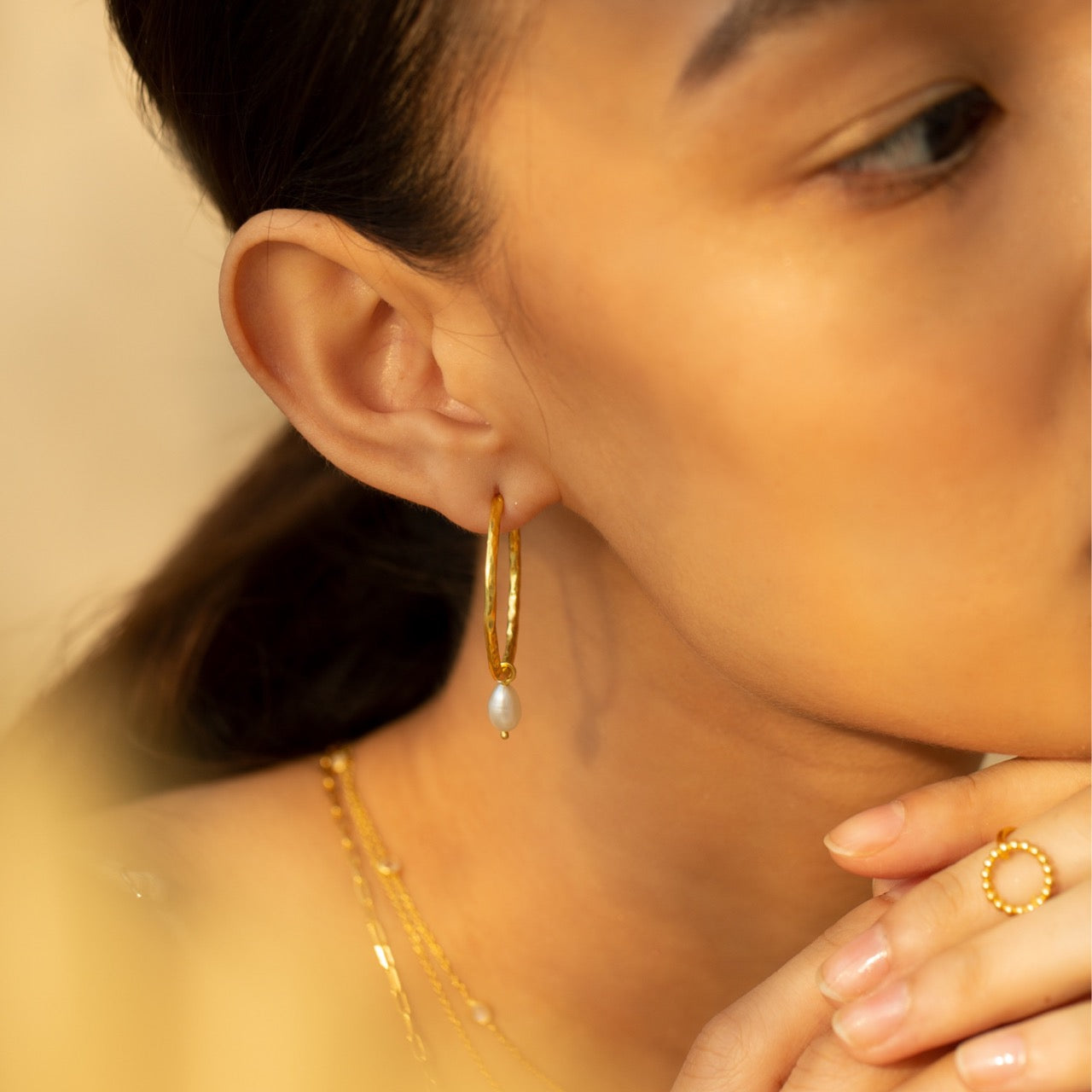 Pearls Galore Teardrop Hoop Earrings Gold