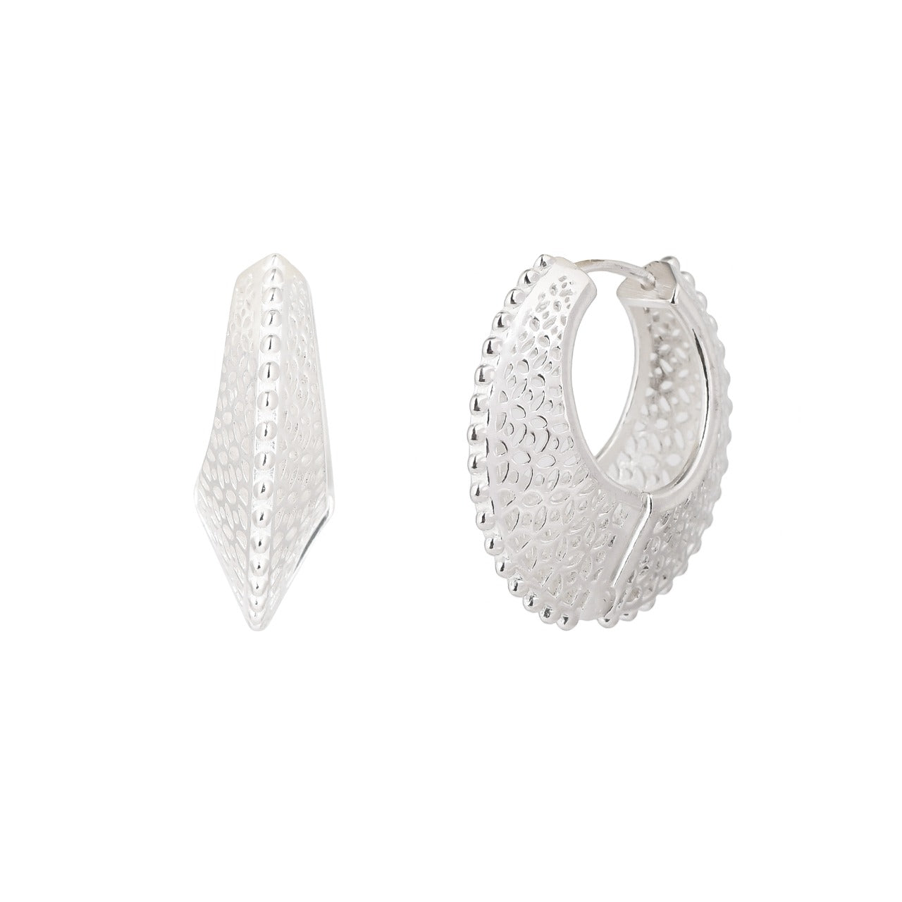 Ribbons & Lace Statement Hoop Earring Silver