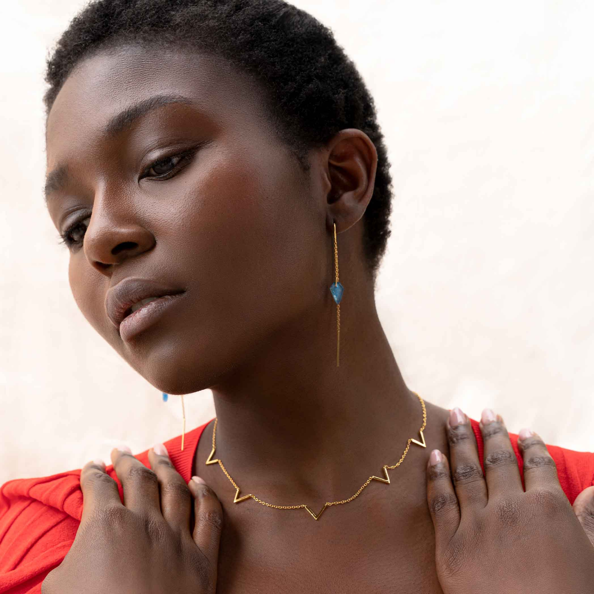 Geo Glam Facetted Stone Threader Earring