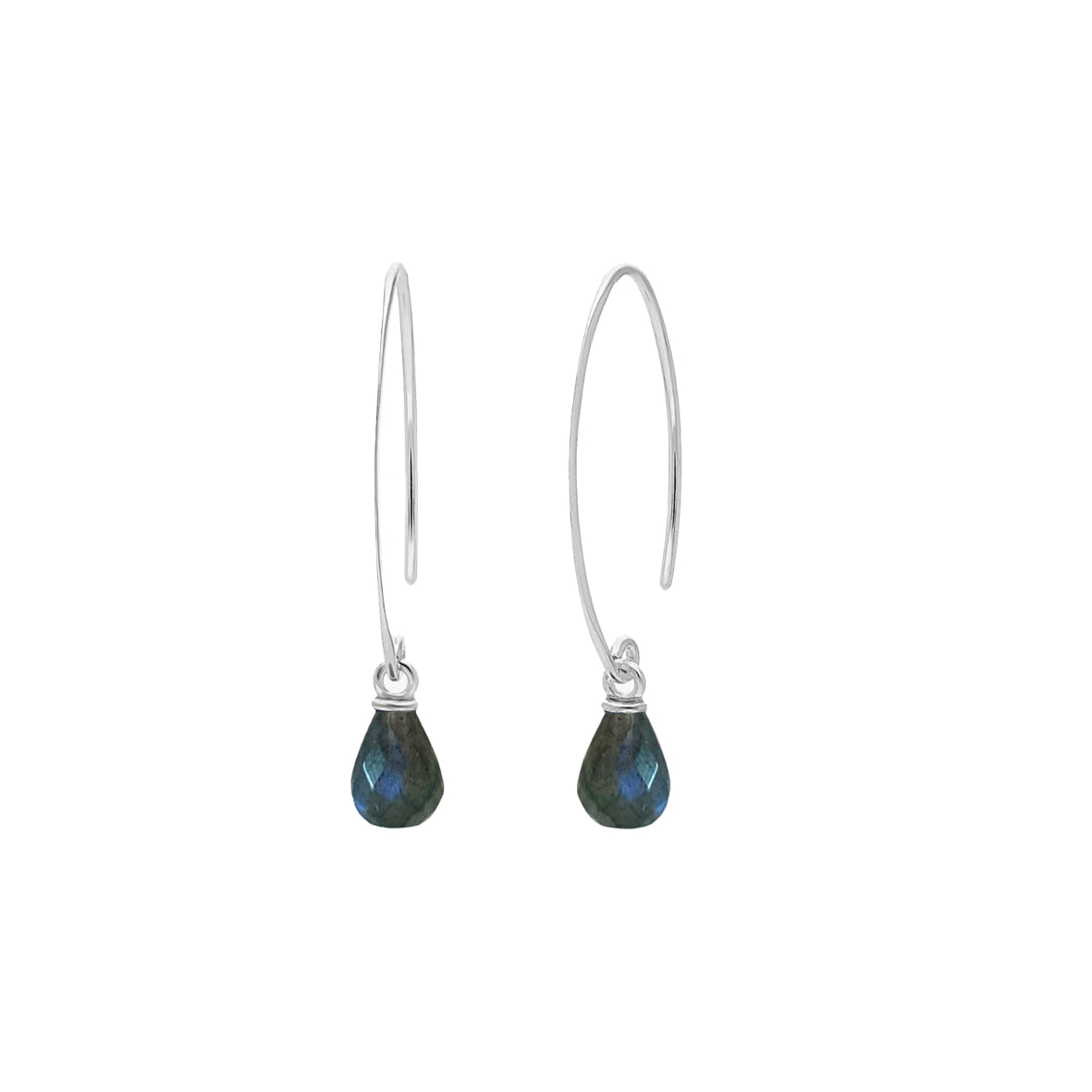 Dew Drops Labradorite Teardrop Dangler Earrings Silver