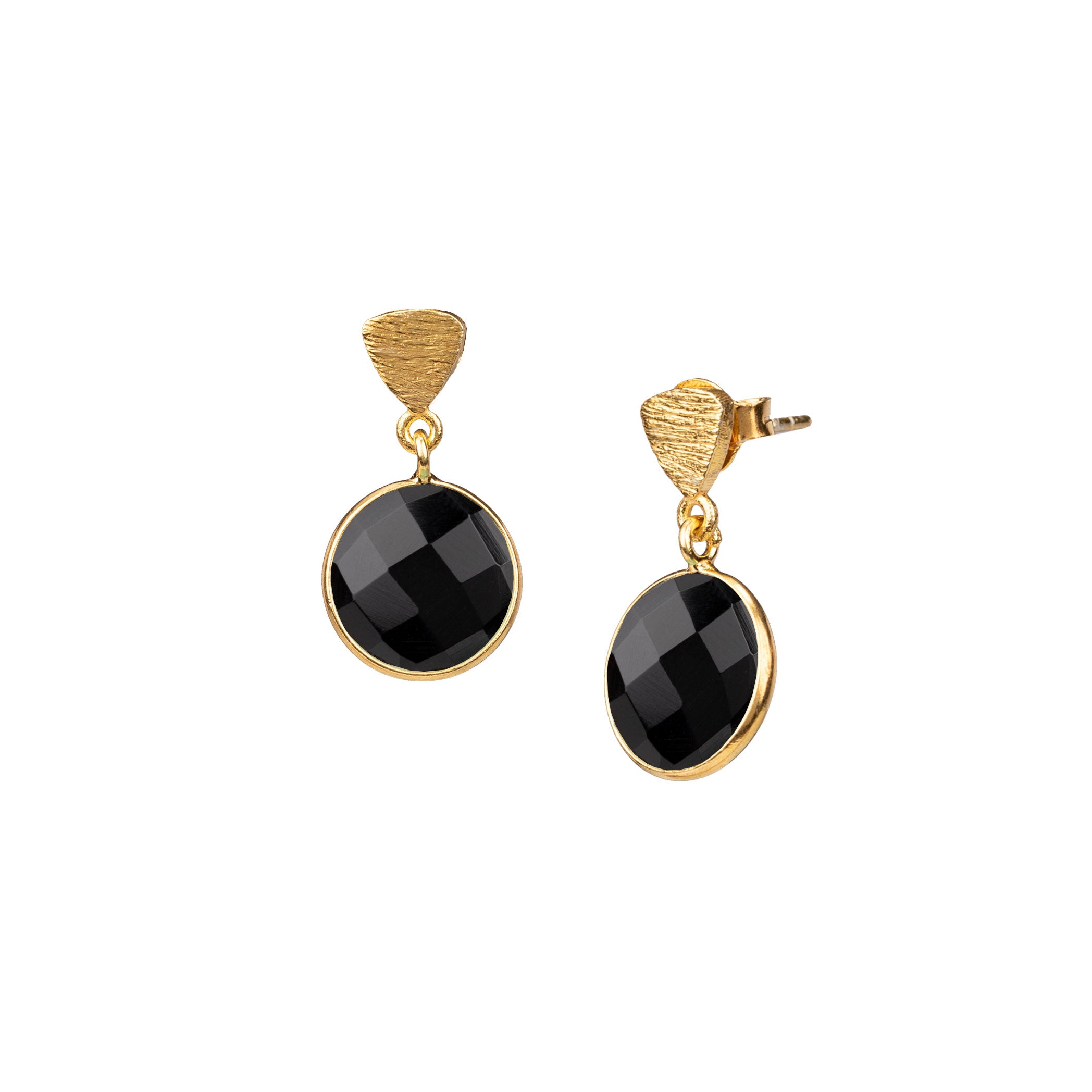 Geo Glam Trillion Stud & Round Stone Drop Earrings Gold