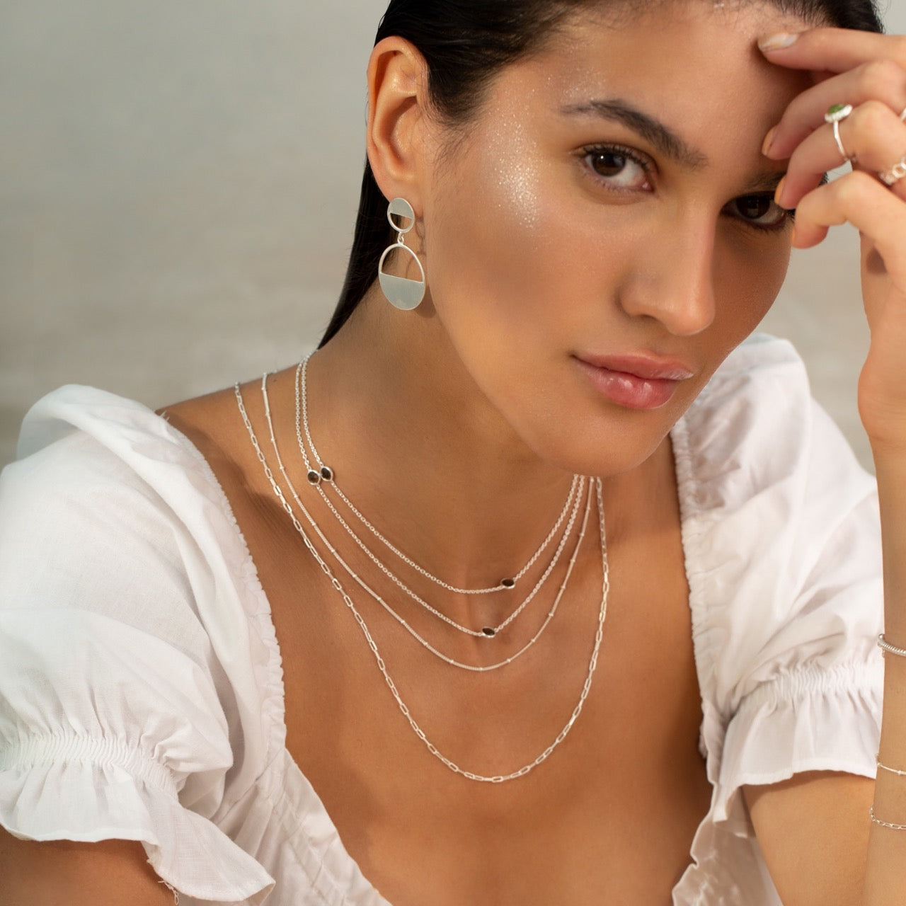 Shimmering Disks Disks Duo Statement Earrings Silver