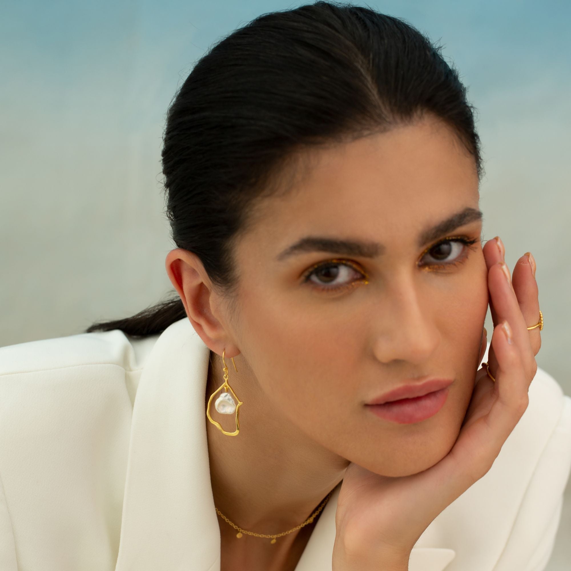 Pearls Galore Baroque Pearl Drop Statement Earrings Gold