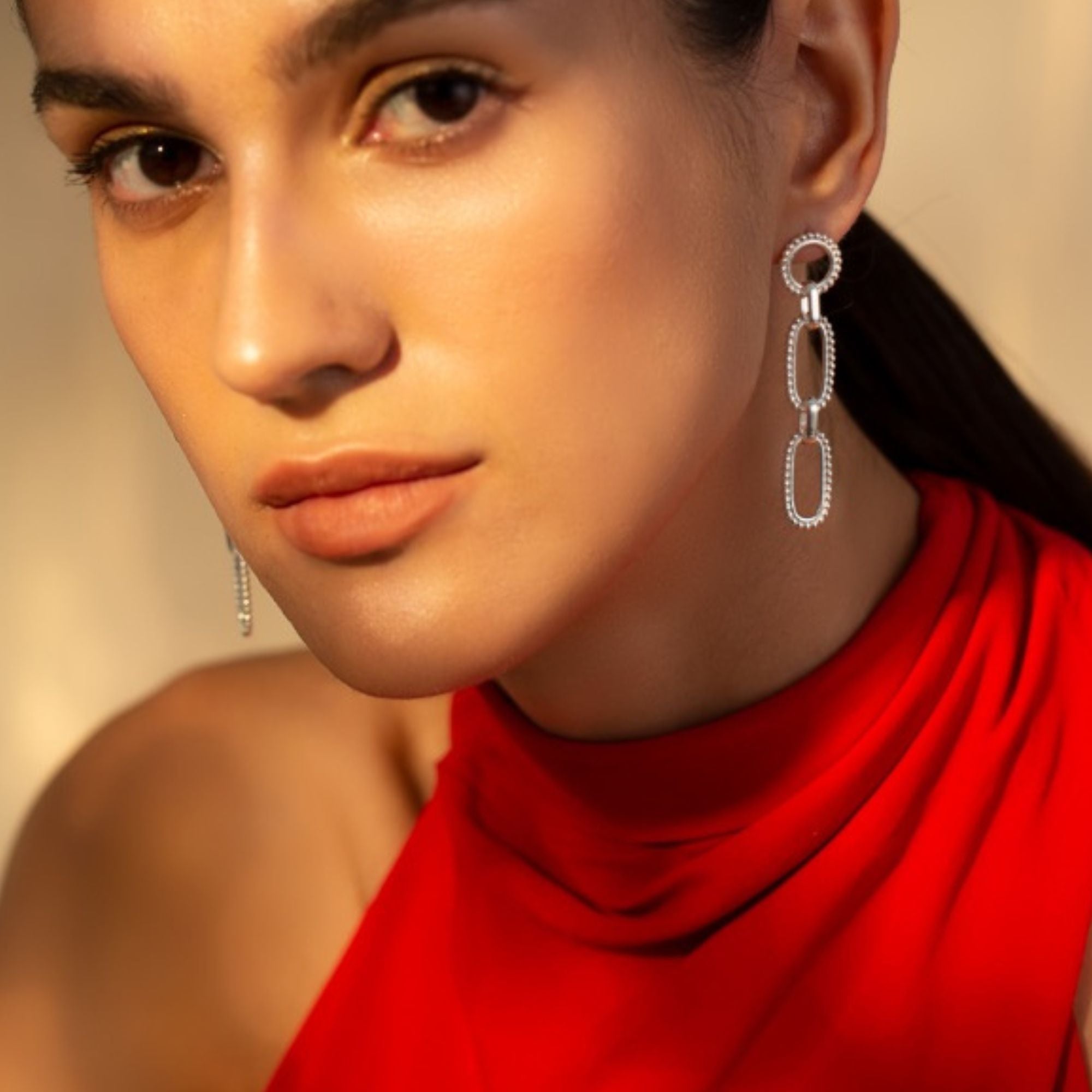 Love of Dots Chain Link Statement Earrings Silver