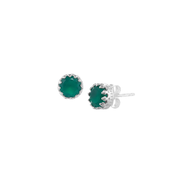 Dew Drops Green Onyx Crown Stud Earrings Silver