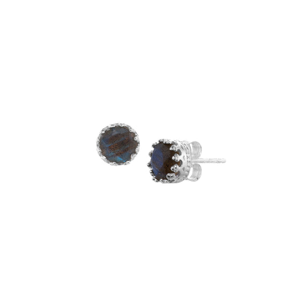 Dew Drops Labradorite Crown Stud Earrings Silver