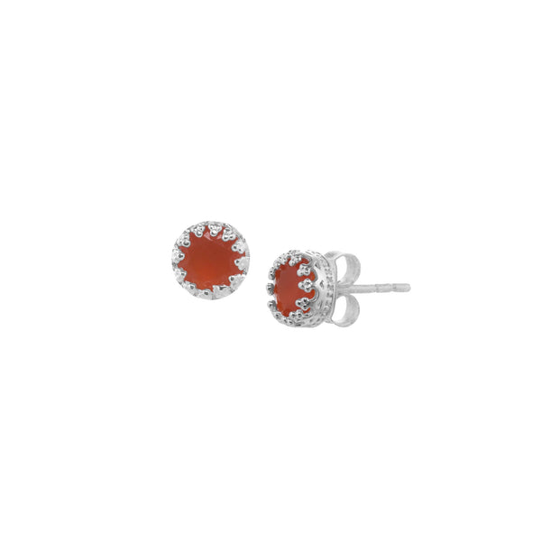 Dew Drops Orange Carnelian Crown Stud Earrings Silver