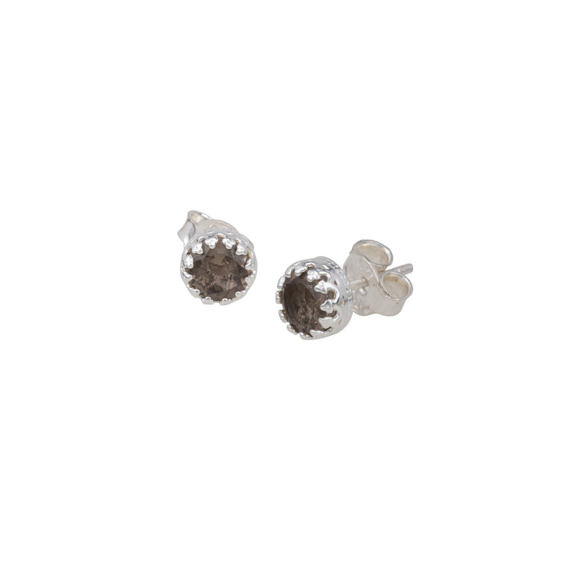 Dew Drops Crown Stone Stud Earrings Silver