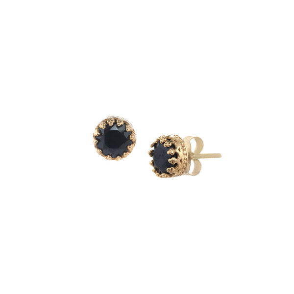Dew Drops Black Onyx Crown Stud Earrings Gold