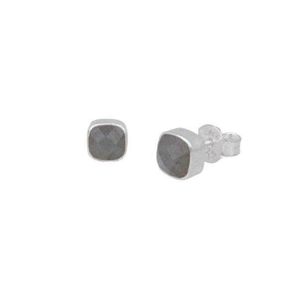 Geo Glam Small Stone Stud Earrings Silver
