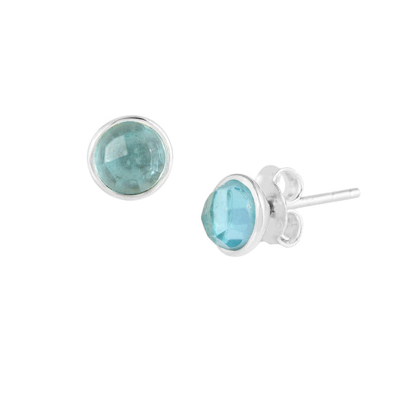 Dew Drops Blue Topaz Round Stud Earrings Silver