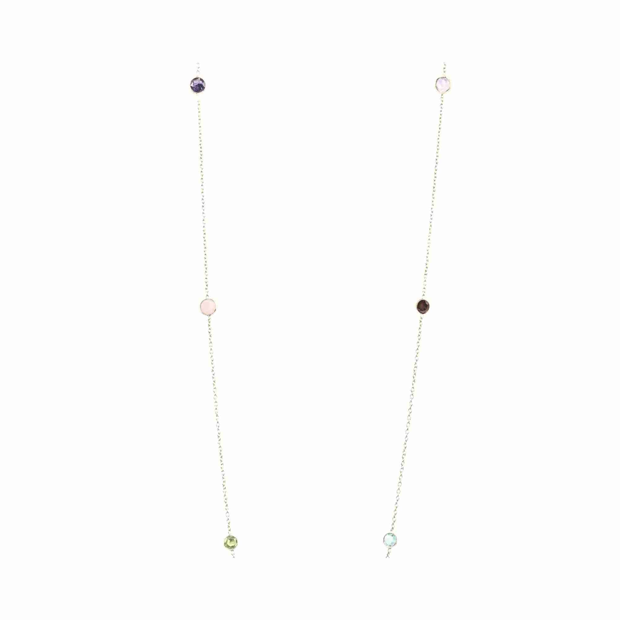 Tautropfen gepunktete Edelsteine Lange Halskette Silber