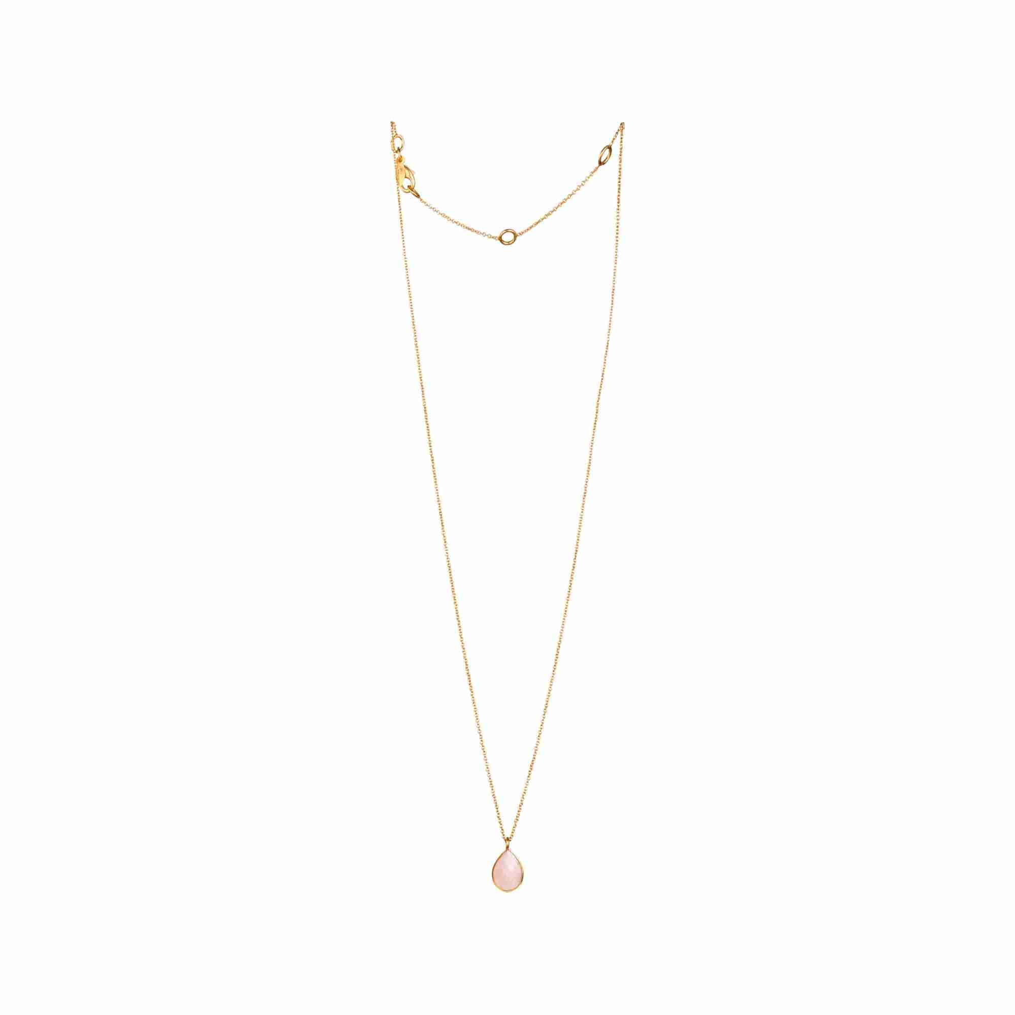 Dew Drops Rose Quartz Teardrop Pendant Necklace Gold