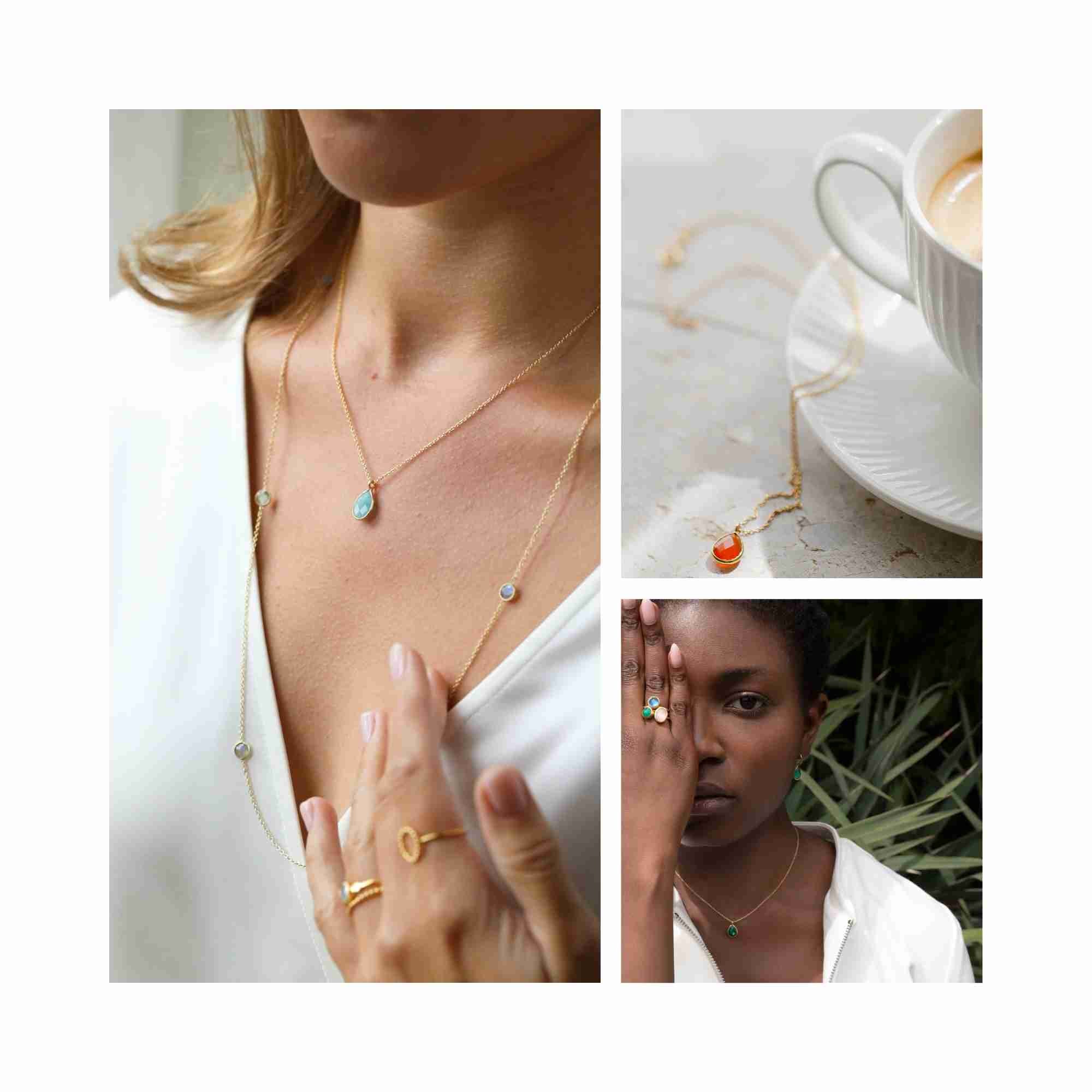 Dew Drops Smoky Quartz Teardrop Pendant Necklace Gold