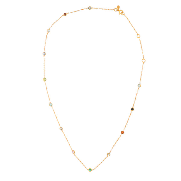Dew Drops Dotted Multi-coloured Stones Necklace Gold