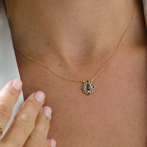 Kaleidoscope Iolite & Garnet Cosmos Pendant Necklace in Gold