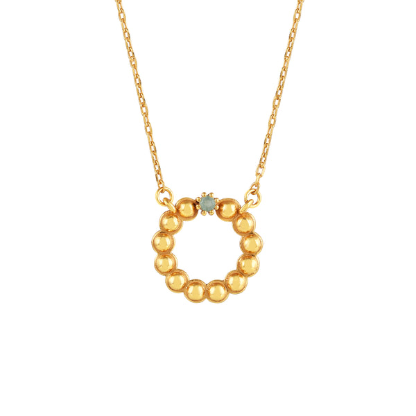 Delicate Vintage Aqua Chalcedony Circle Necklace Gold