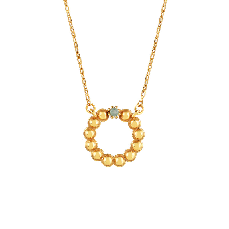 Delicate Vintage Aqua Chalcedony Circle Necklace Gold