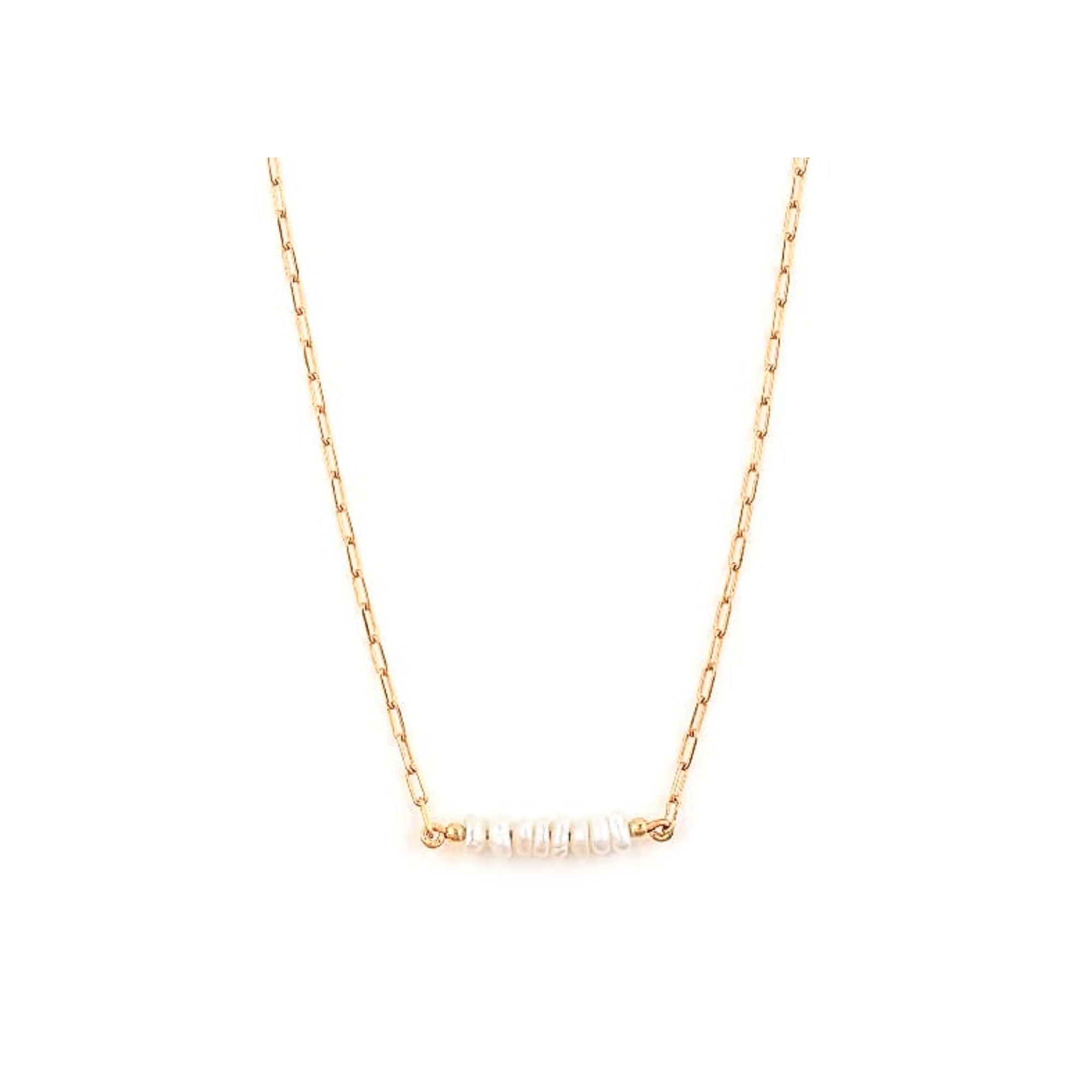 Pearls Galore Stacked Pearl Bar Pendant Necklace Gold