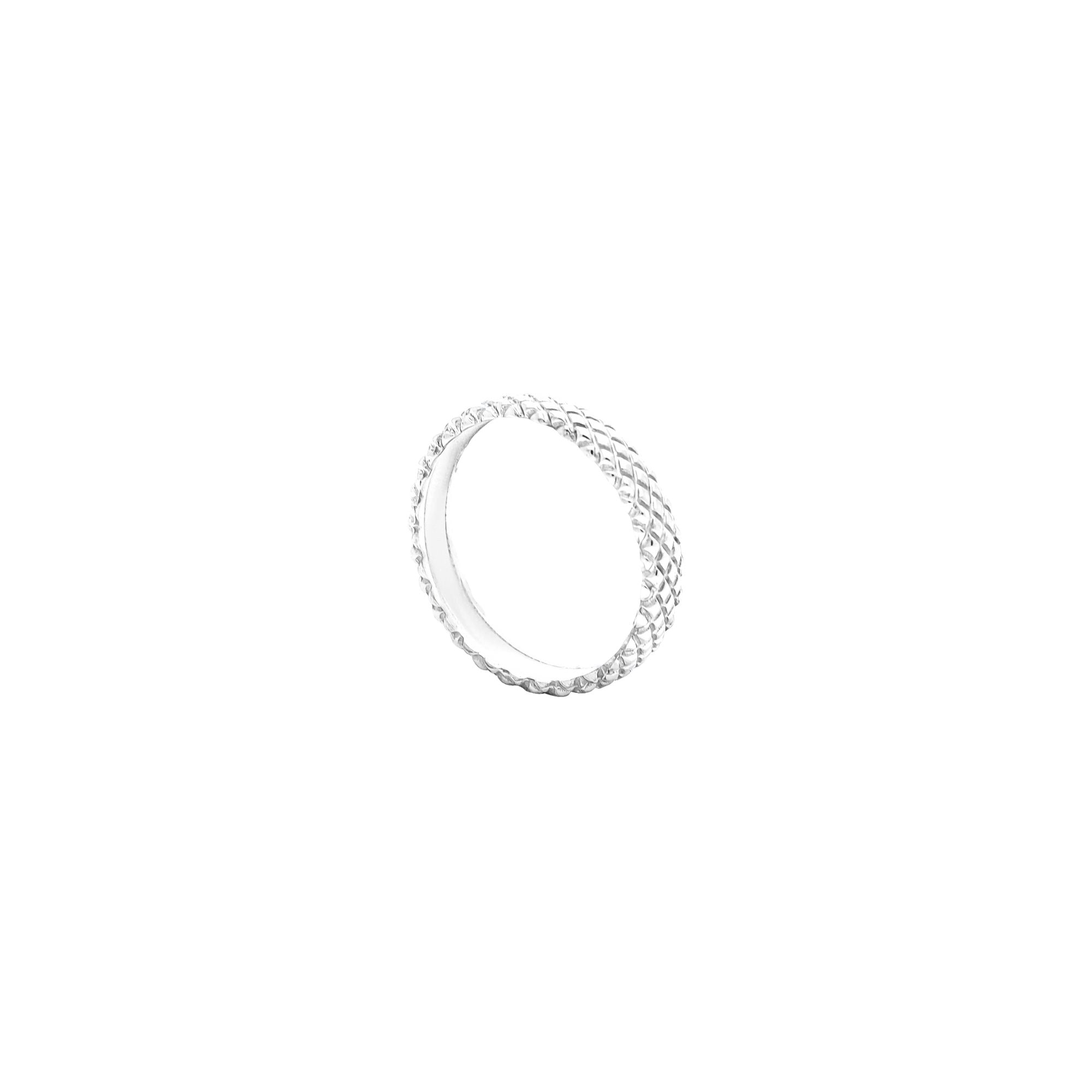 PINNACLE Silver Diamond-Faceted Ring; broad textured band in recycled silver, geometric quilted statement ring handcrafted by Protsaah Zurich.