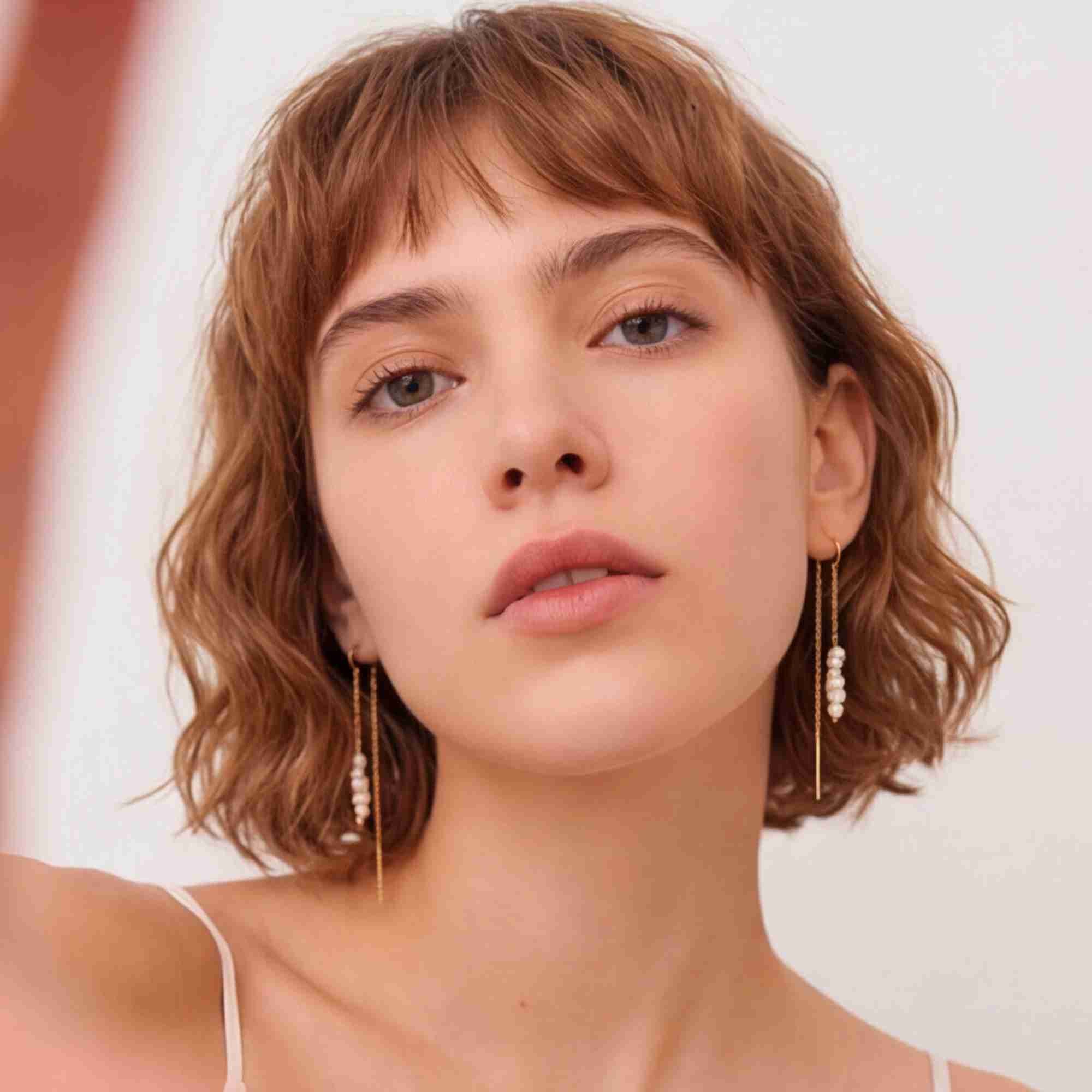 PEARLS GALORE Stacked Seed Pearl Chain Threader Earrings Gold