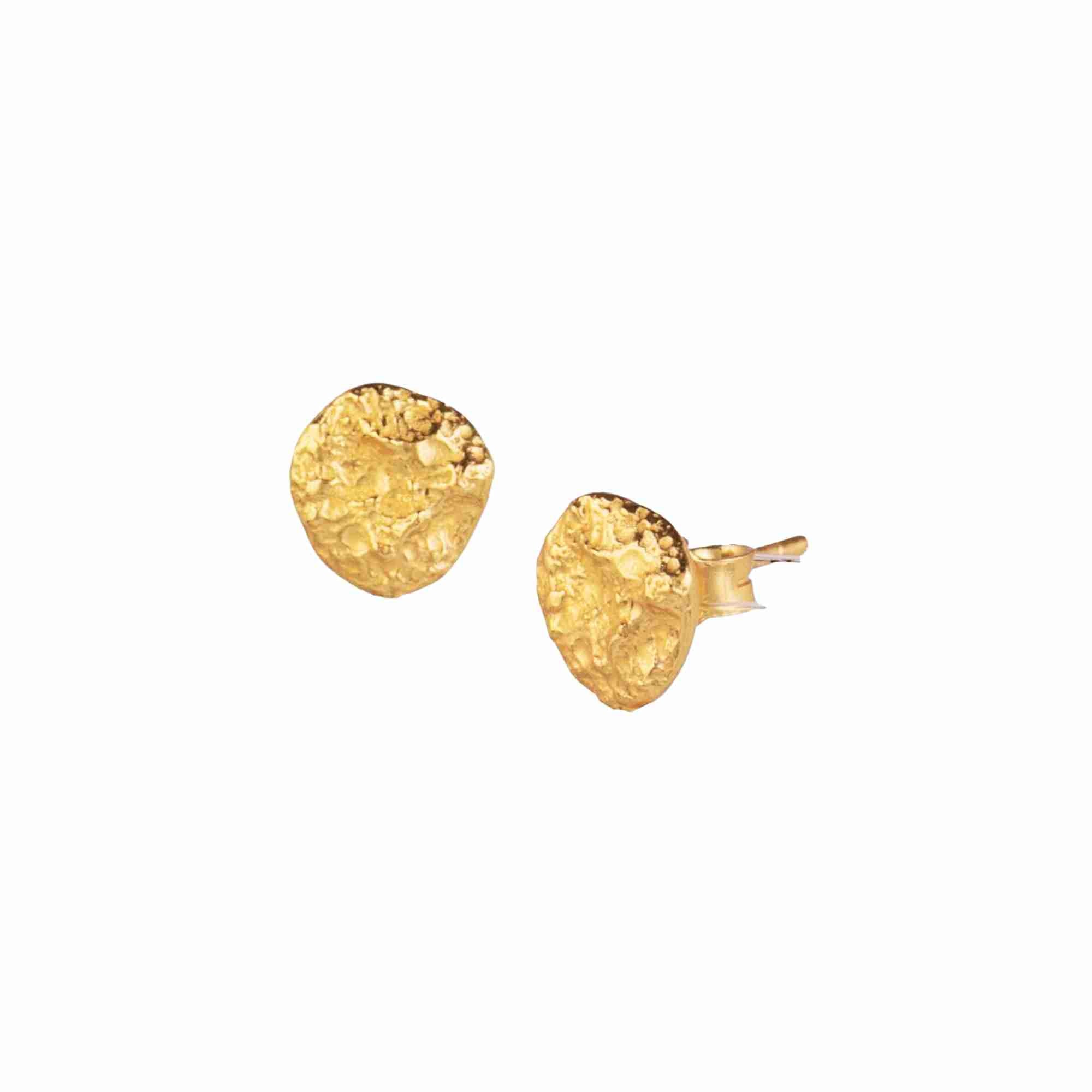 Pearls Galore Gold Stud Earrings; organic molten nugget design with a matte brushed gold finish over 92.5 recycled silver.