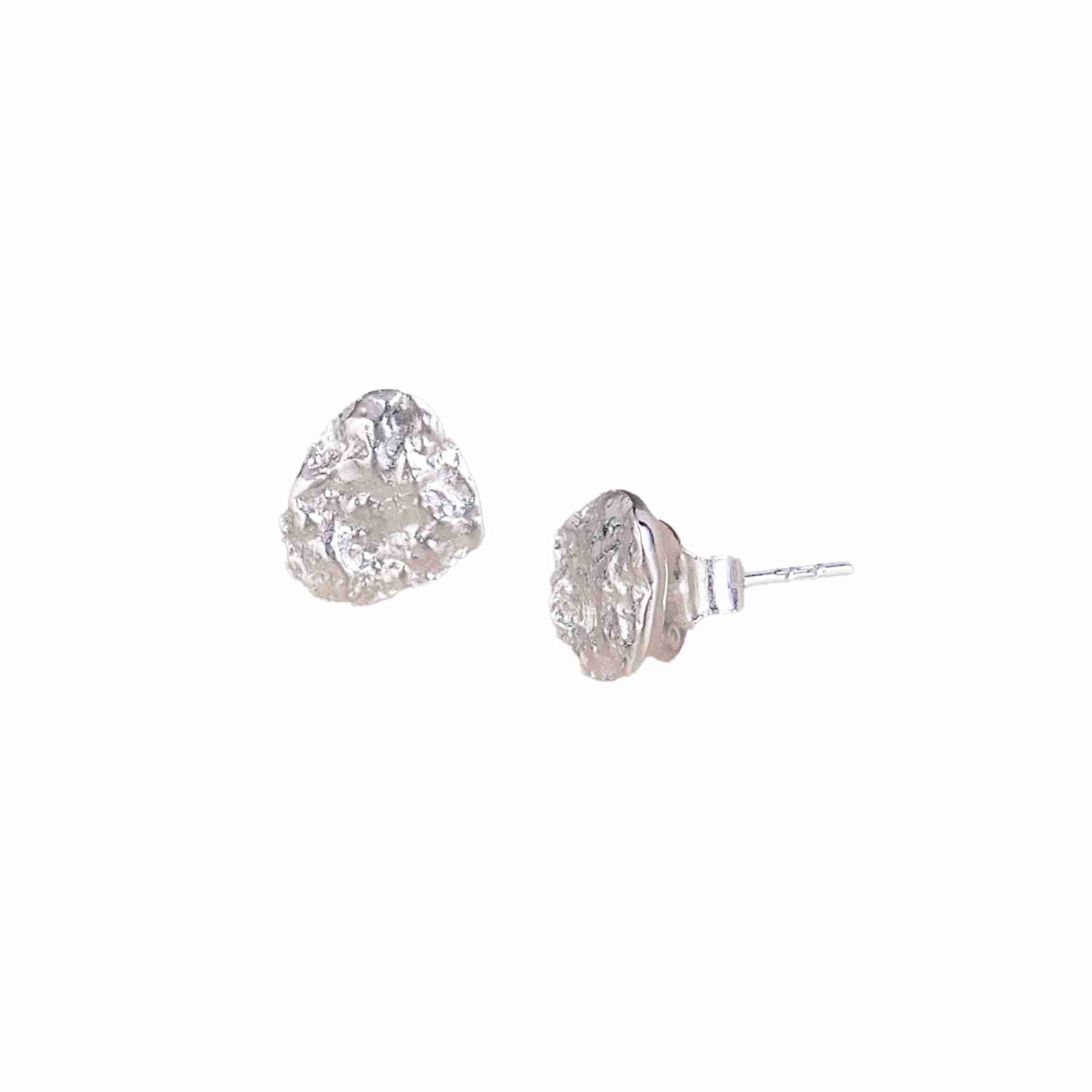 Pearls Galore Silver Stud Earrings; organic molten nugget design with a natural, hand-forged finish over 92.5 recycled silver.