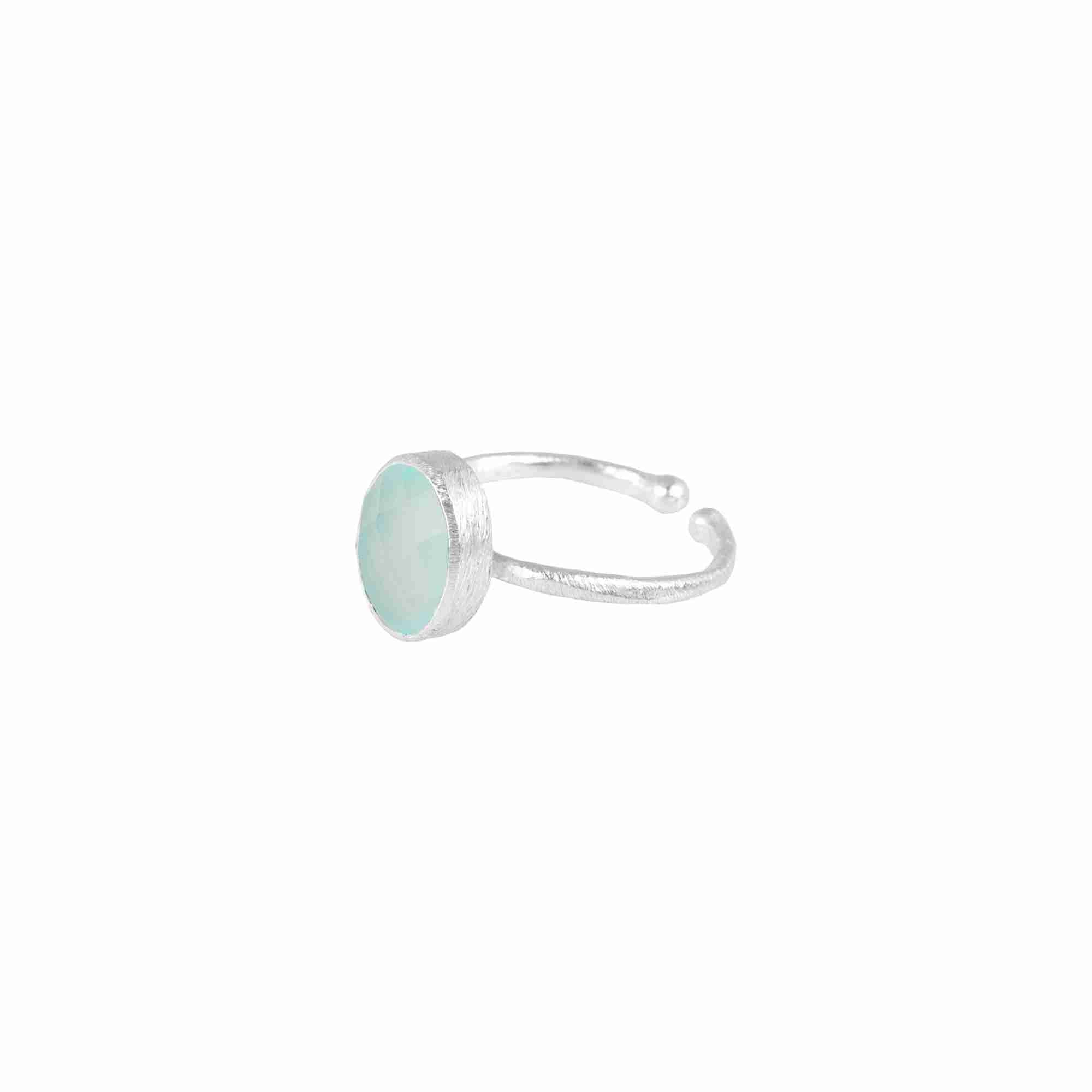 Dew Drops Oval Aqua Chalcedony Adjustable Ring Silver
