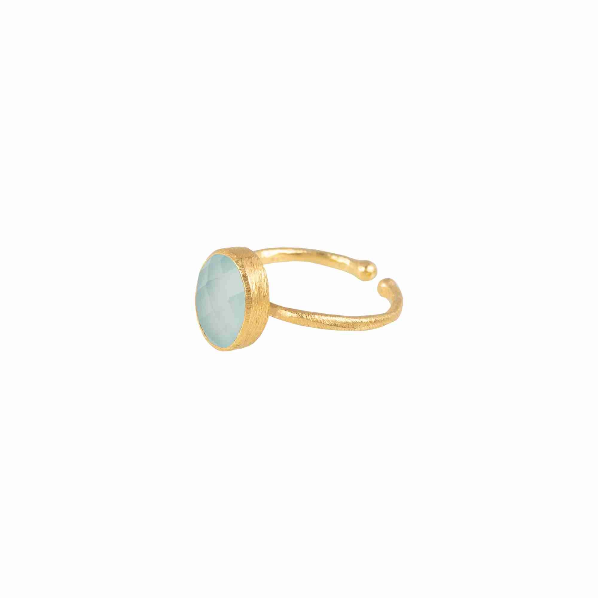 Dew Drops Oval Aqua Chalcedony Adjustable Ring Gold