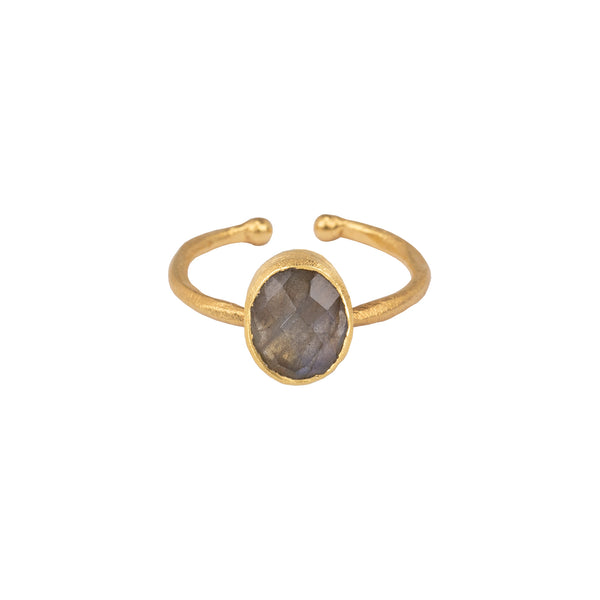 Dew Drops Oval Stone Adjustable Ring in Gold Labradorite