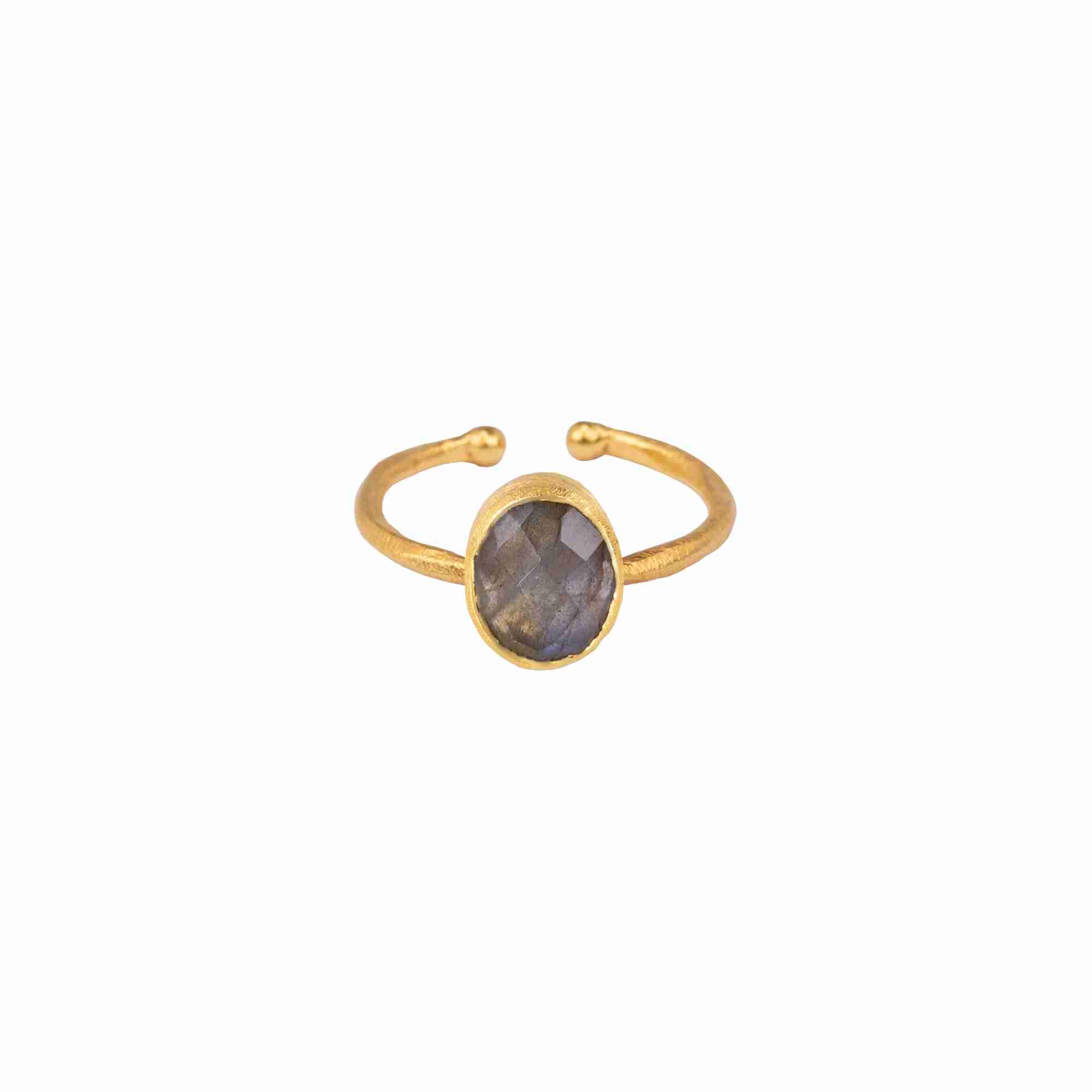 Dew Drops Oval Labradorite Adjustable Ring Gold