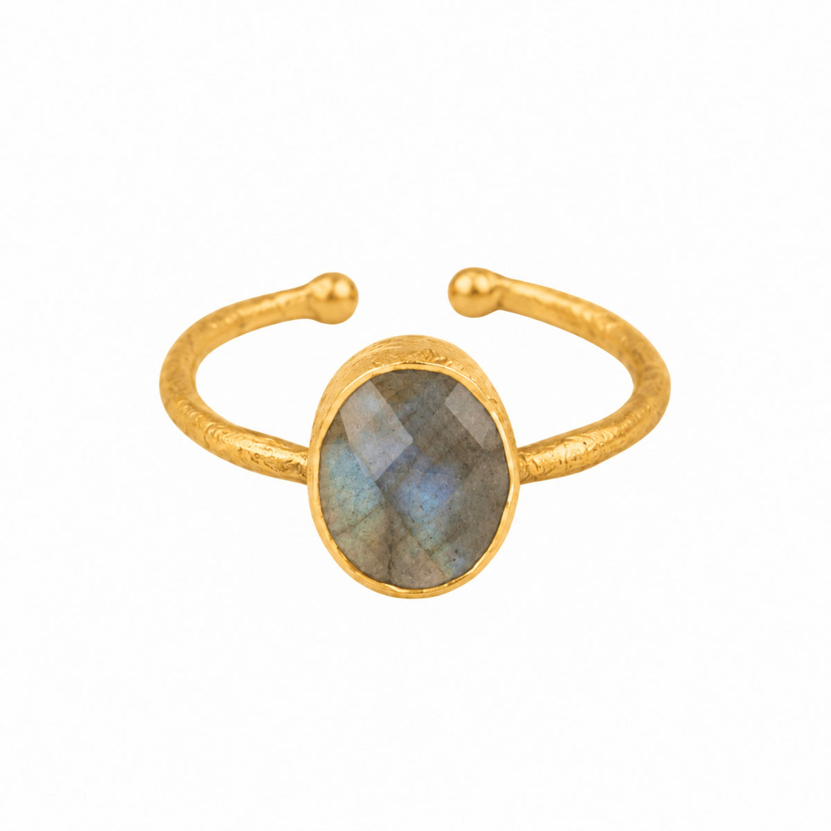 Labradorite Oval Hammered Adjustable Ring · Gold