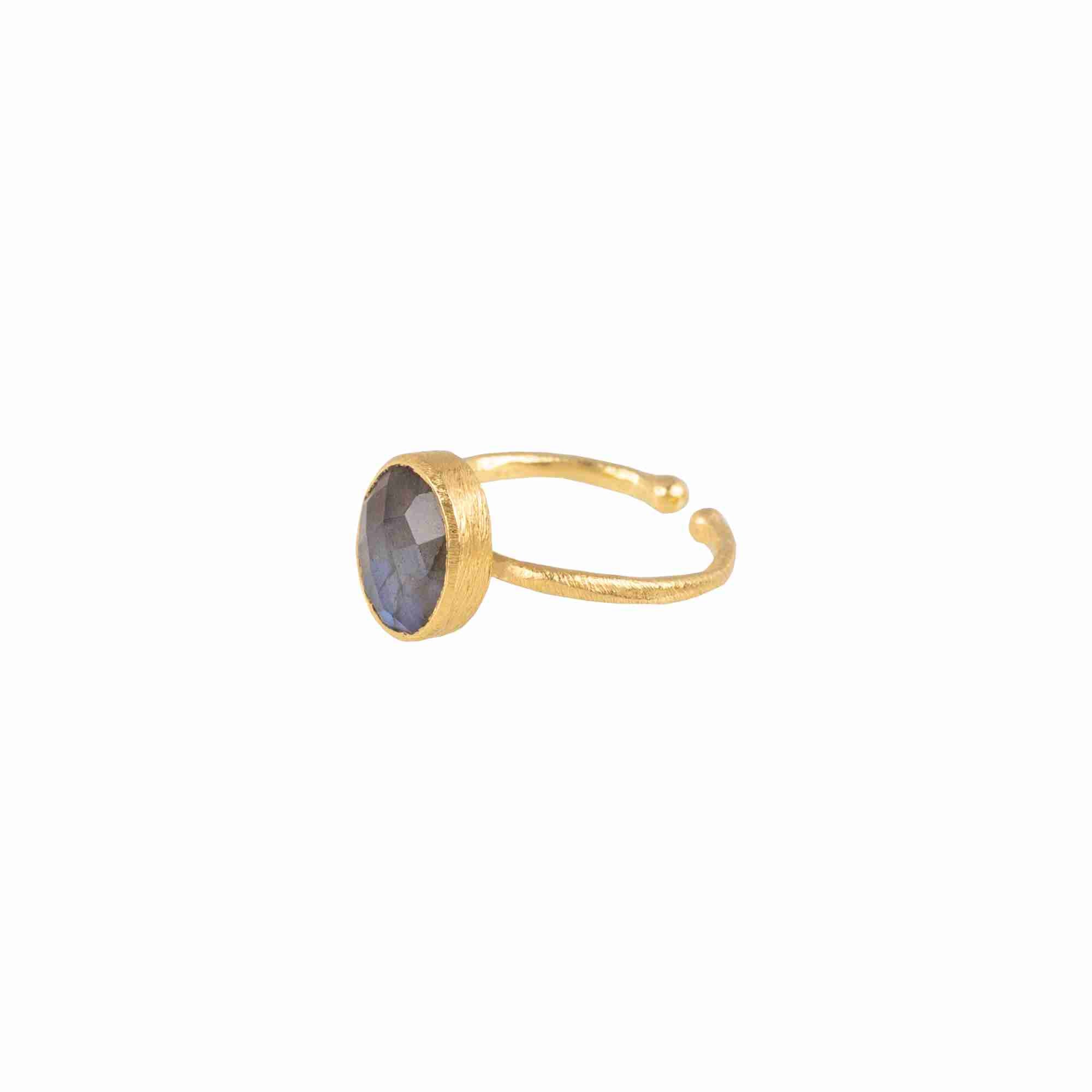 Dew Drops Oval Labradorite Adjustable Ring Gold