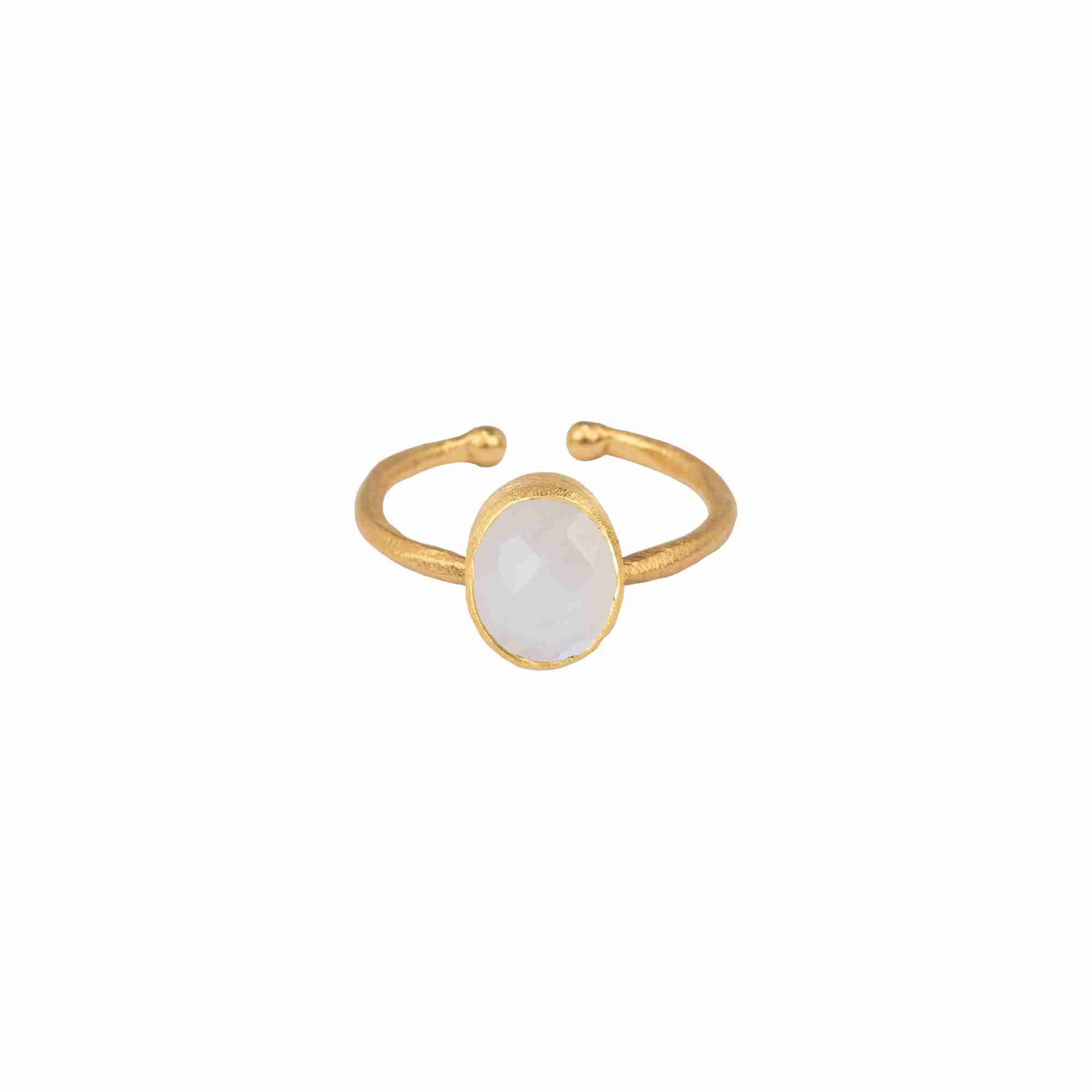 Dew Drops Oval Rainbow Moonstone Adjustable Ring Gold