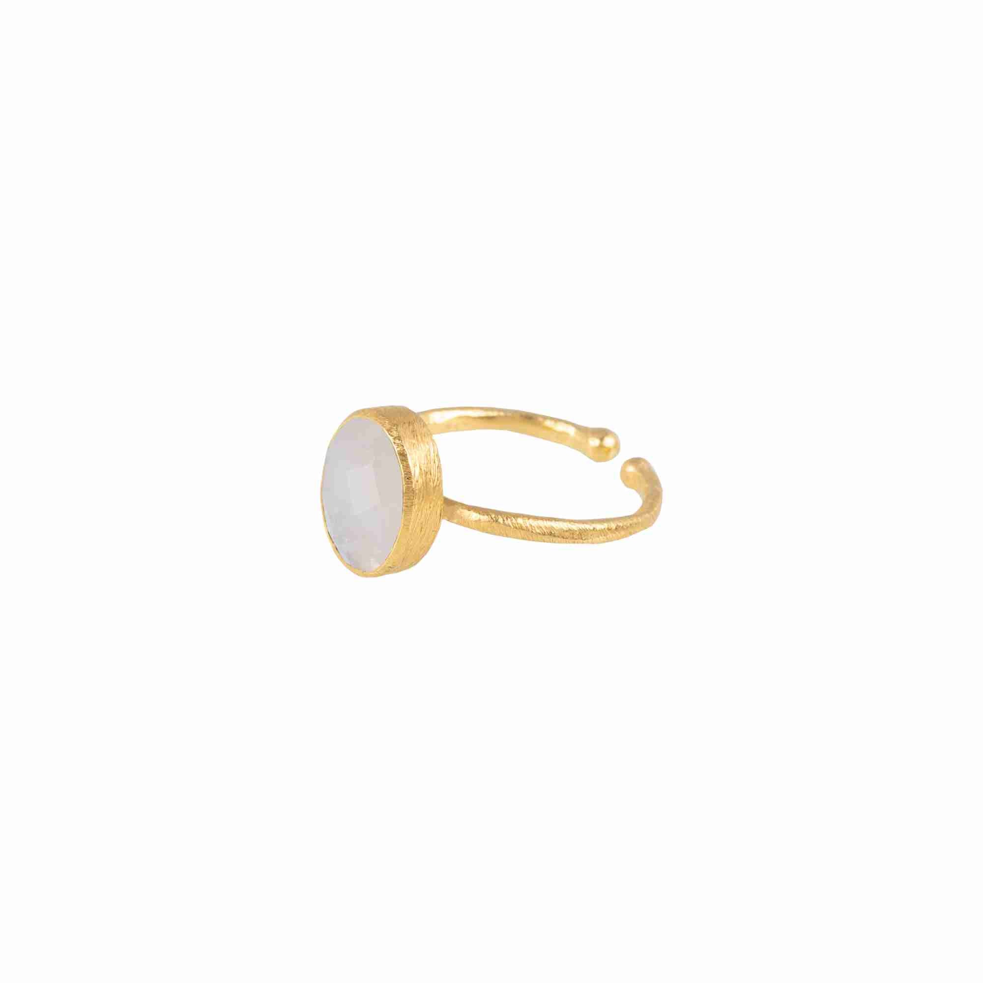 Dew Drops Oval Rainbow Moonstone Adjustable Ring Gold