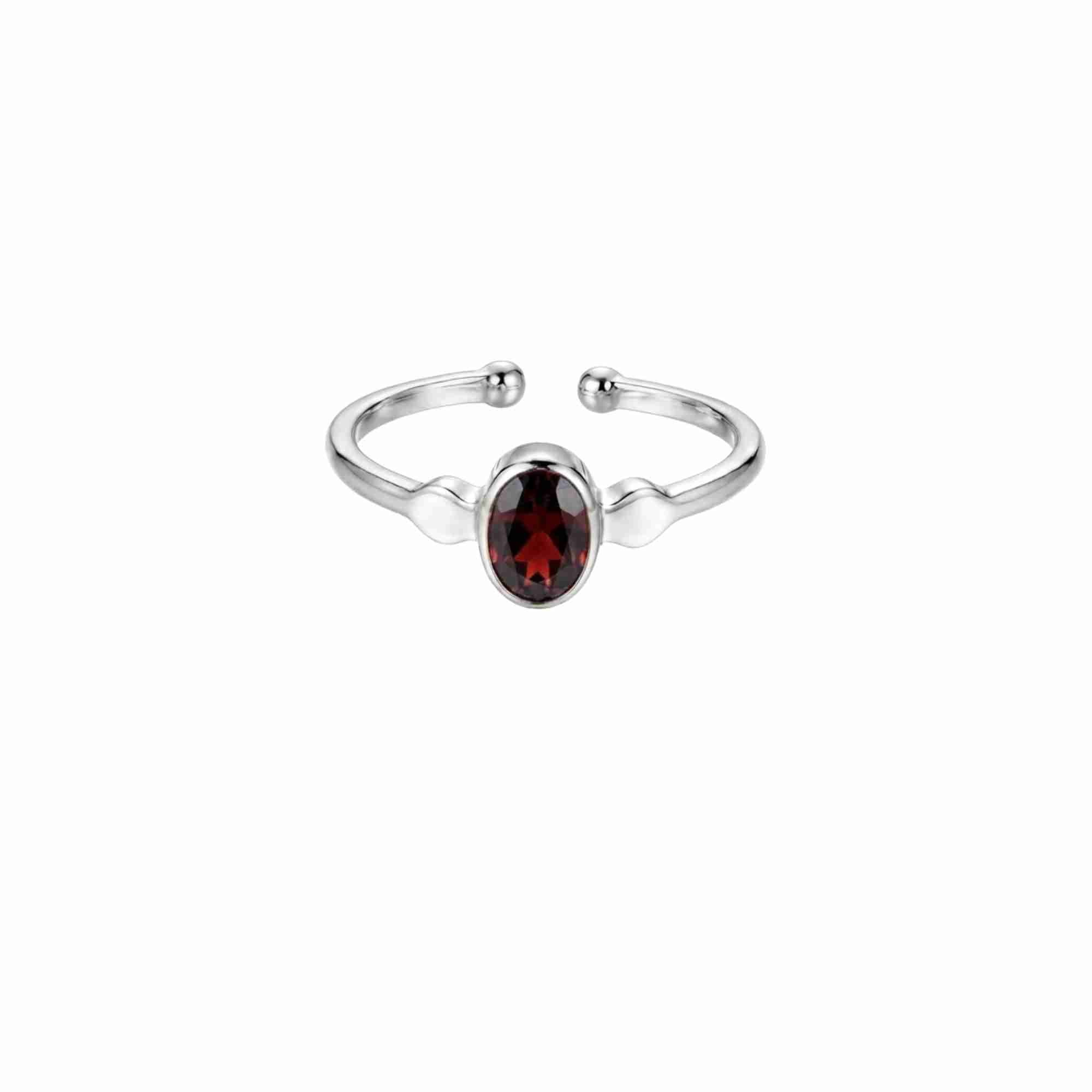 Dew Drops Small Oval Garnet Ring Silver