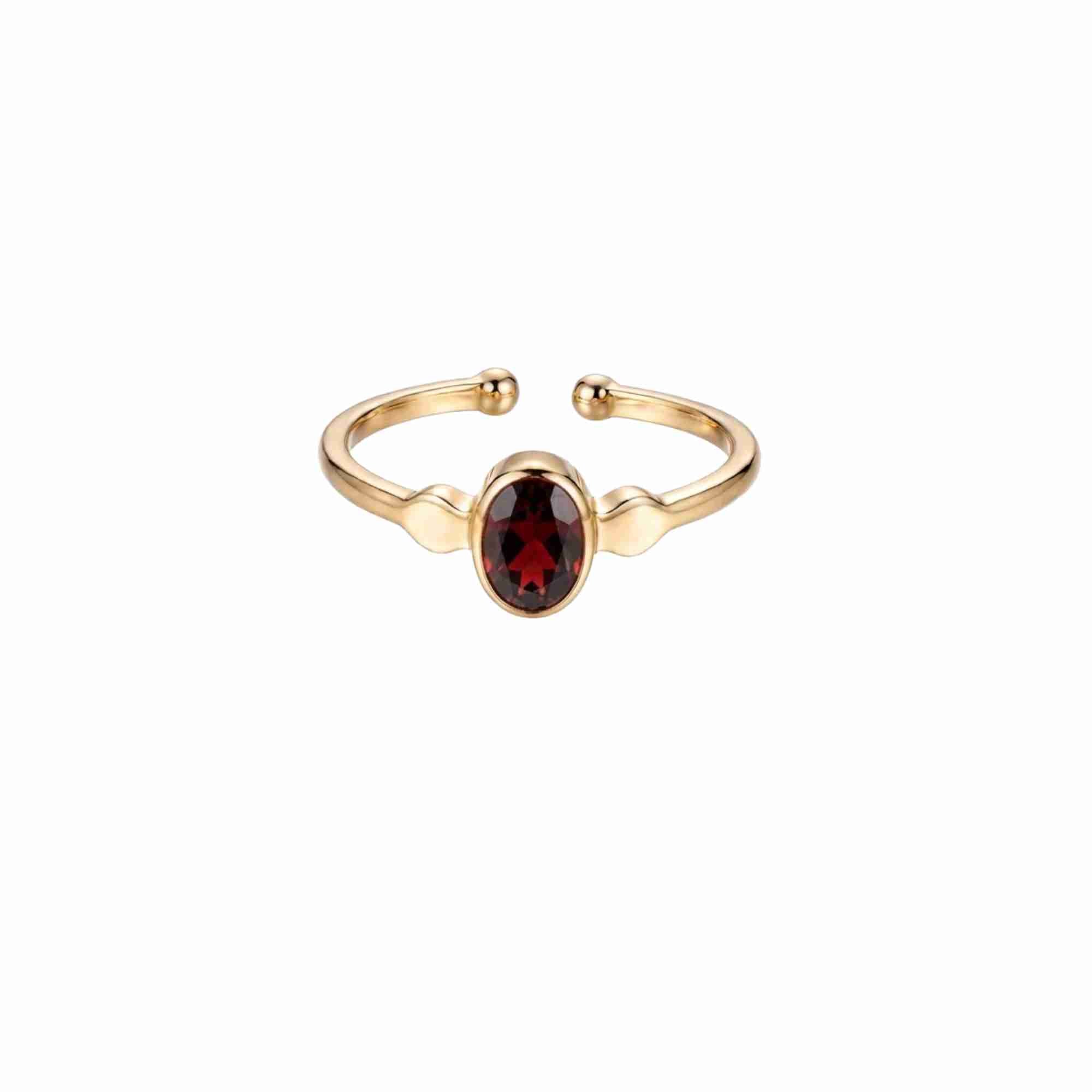 Dew Drops Small Oval Garnet Ring Gold