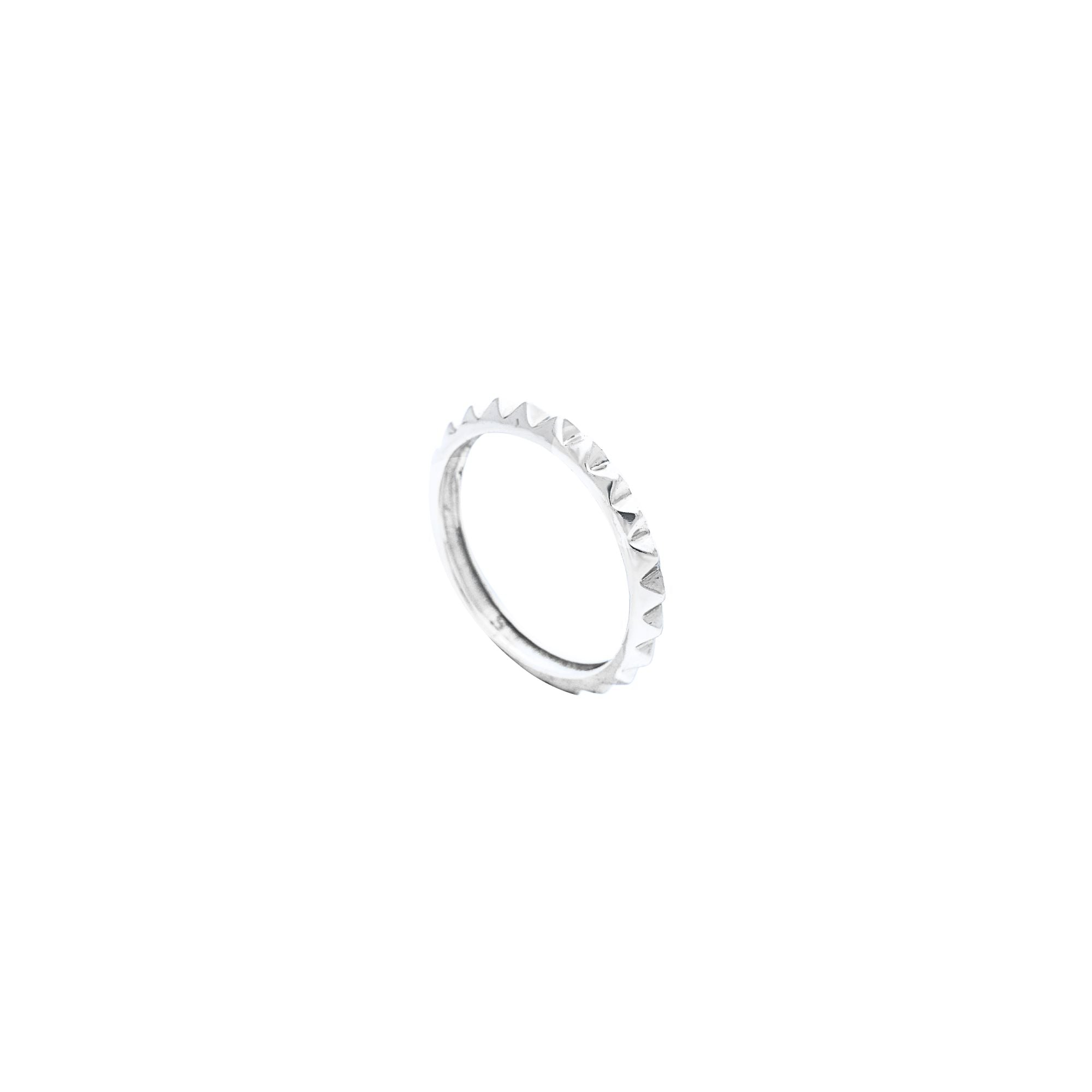 Geo Glam Studded Eternity Band Ring in recycled 925 sterling silver showing an angled perspective view of the continuous pyramid-studded band.