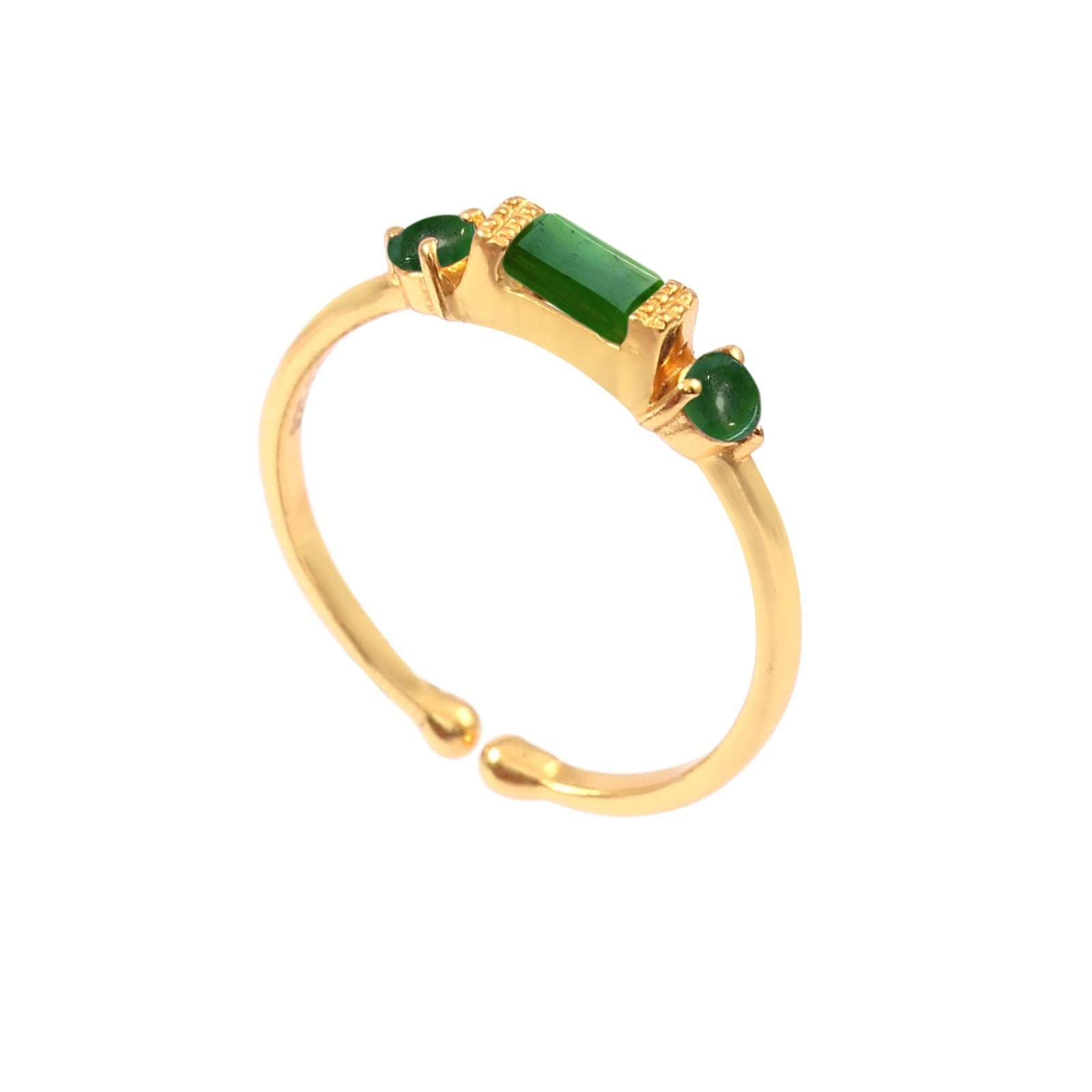 Delicate Vintage Nephrite Three-stone Ring Gold