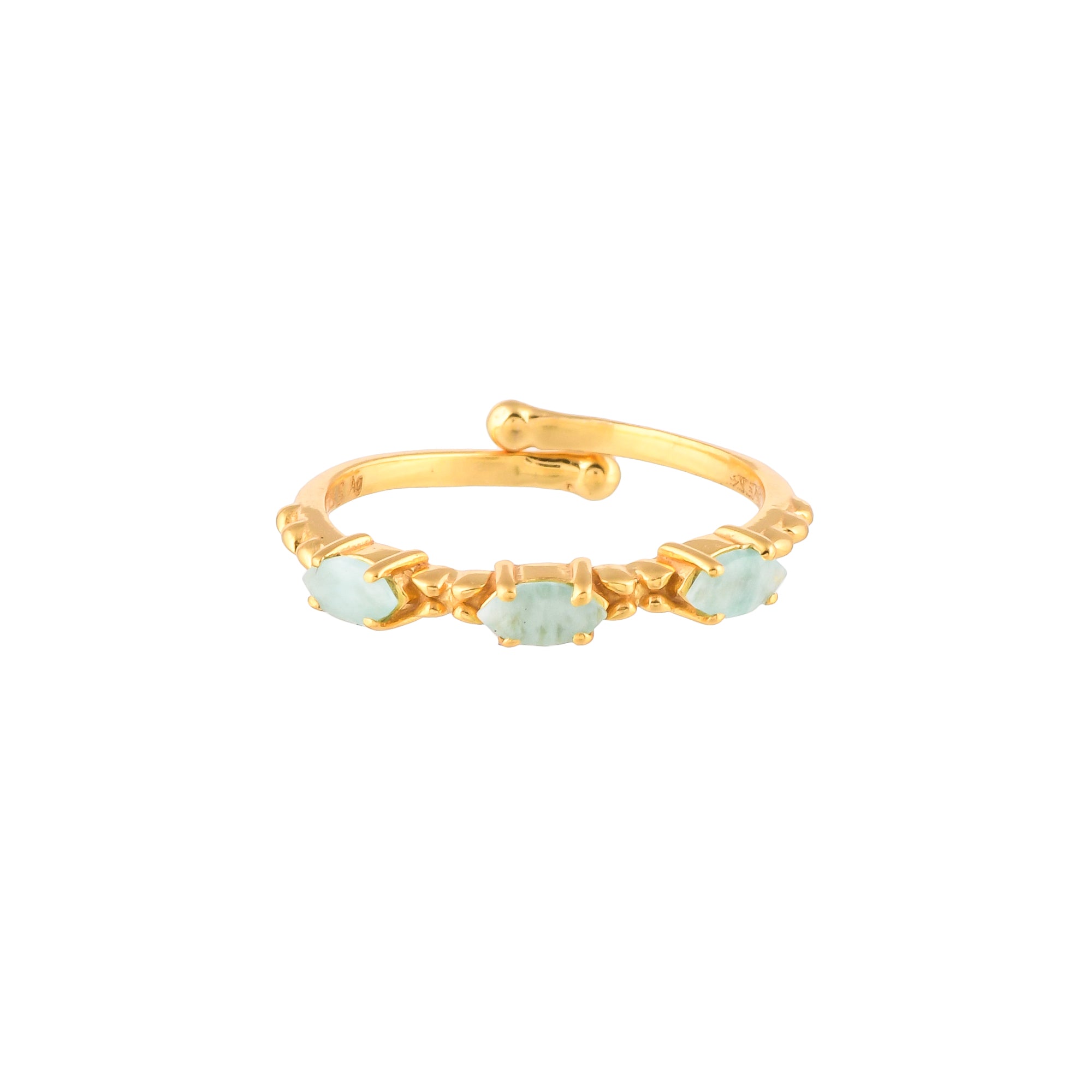Delicate Vintage Trio Amazonite Adjustable Ring Gold