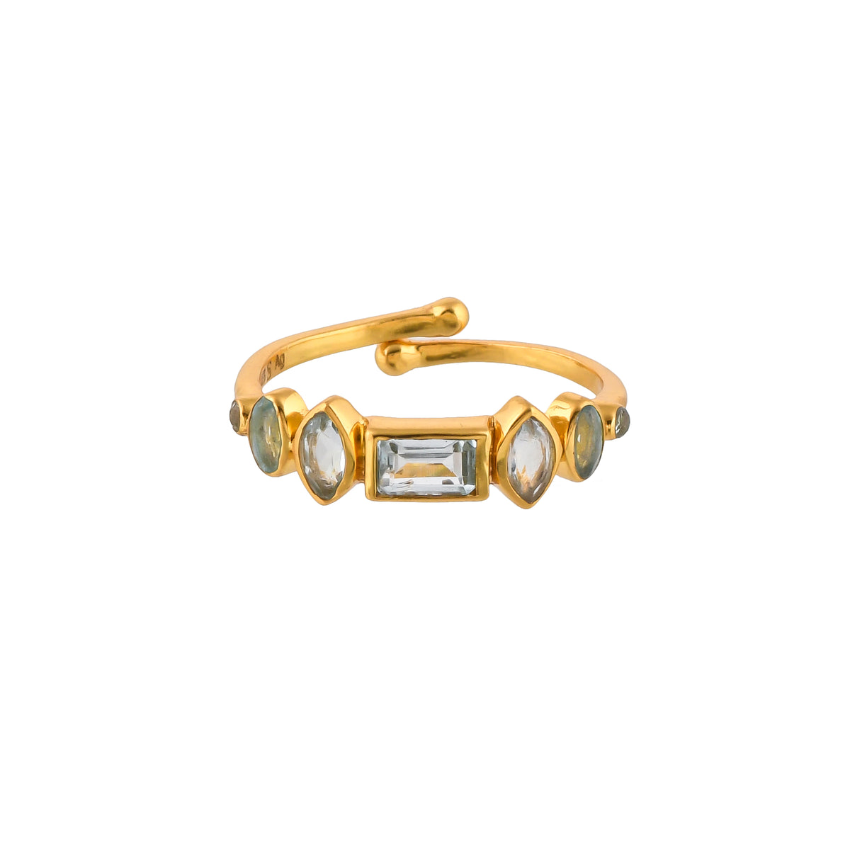 Delicate Vintage Multistone Adjustable Ring Blue Topaz Gold