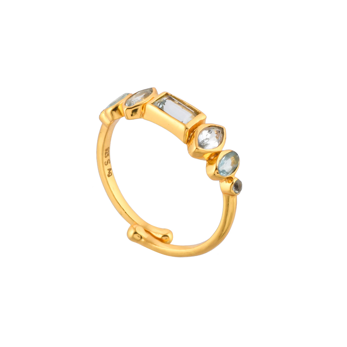 Delicate Vintage Multistone Adjustable Ring Blue Topaz Gold