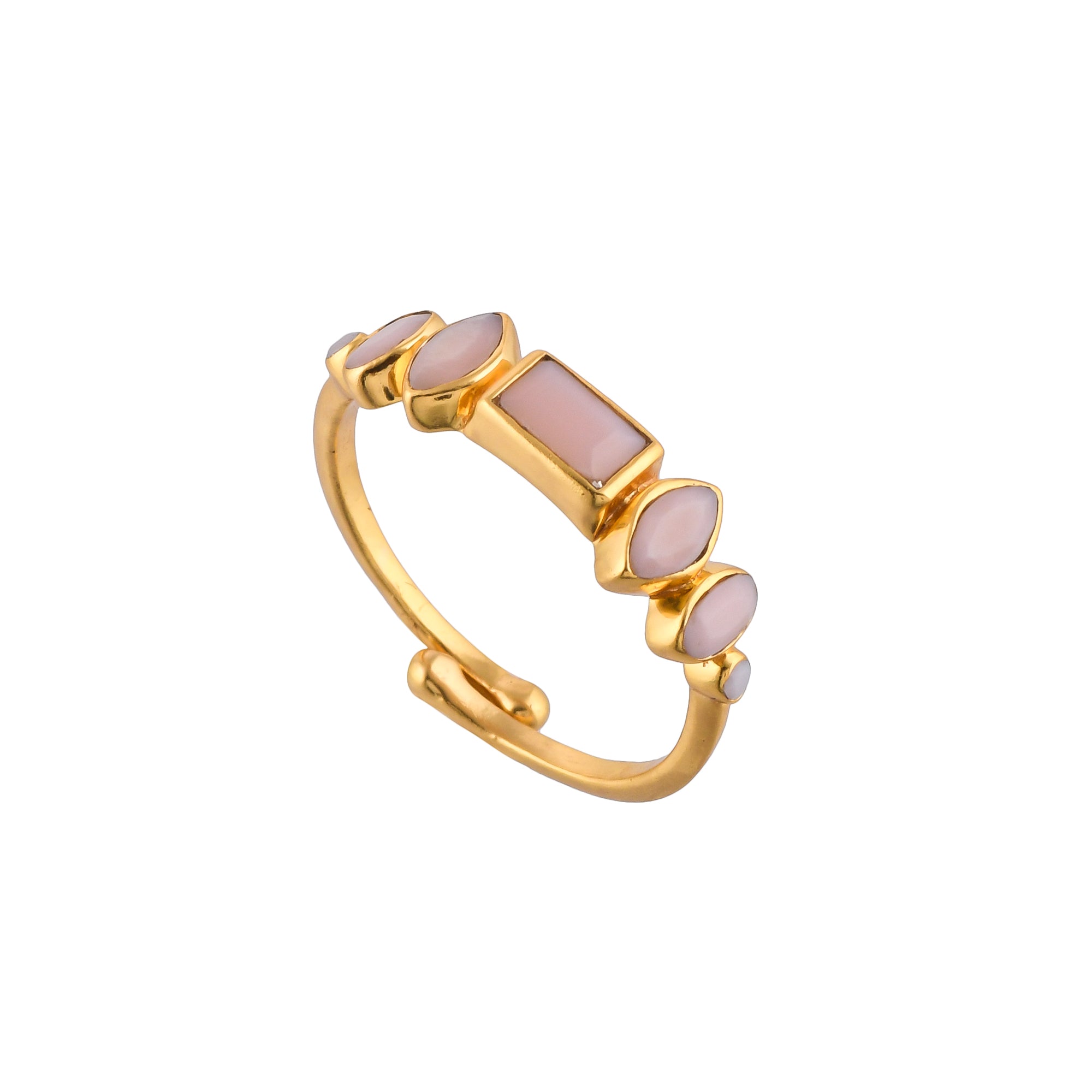 Delicate Vintage Multistone Adjustable Ring Pink Opal Gold